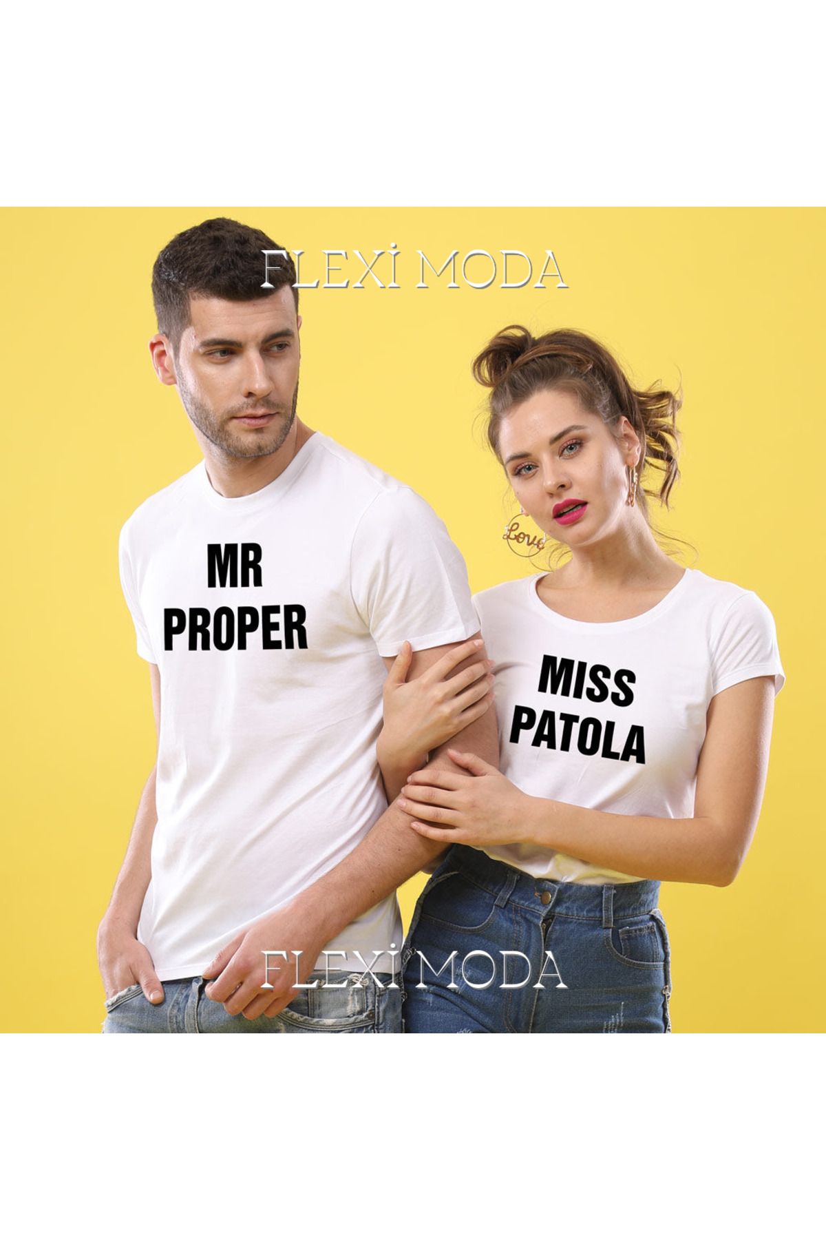 Hunors Sportswear & Company Mr Proper-Miss Patola, For Couples Yazılı Sevgili Çift Kombini Oversize 2'li Tişört