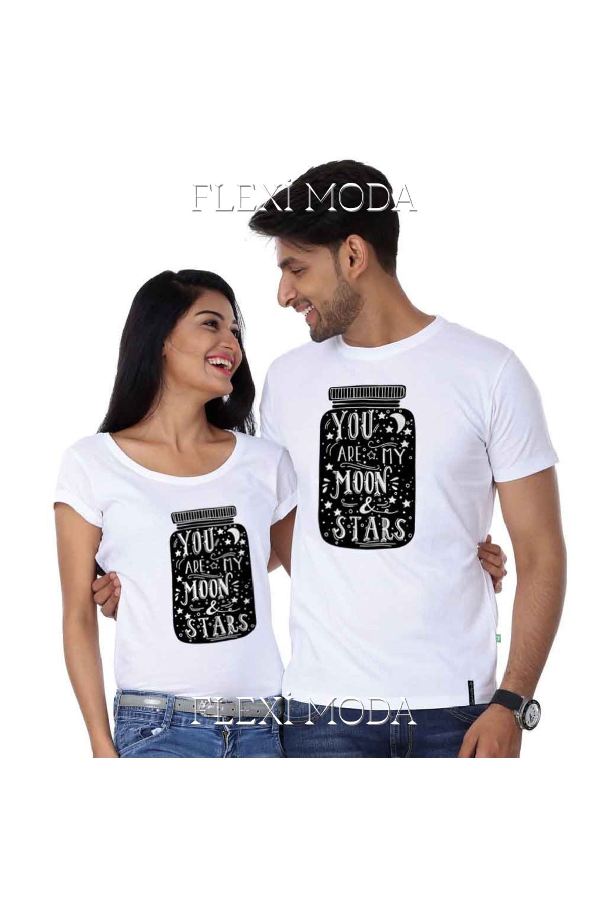 Hunors Sportswear & Company You Are My Moon And Star Yazılı Sevgili Çift Kombini Oversize 2'li Tişört