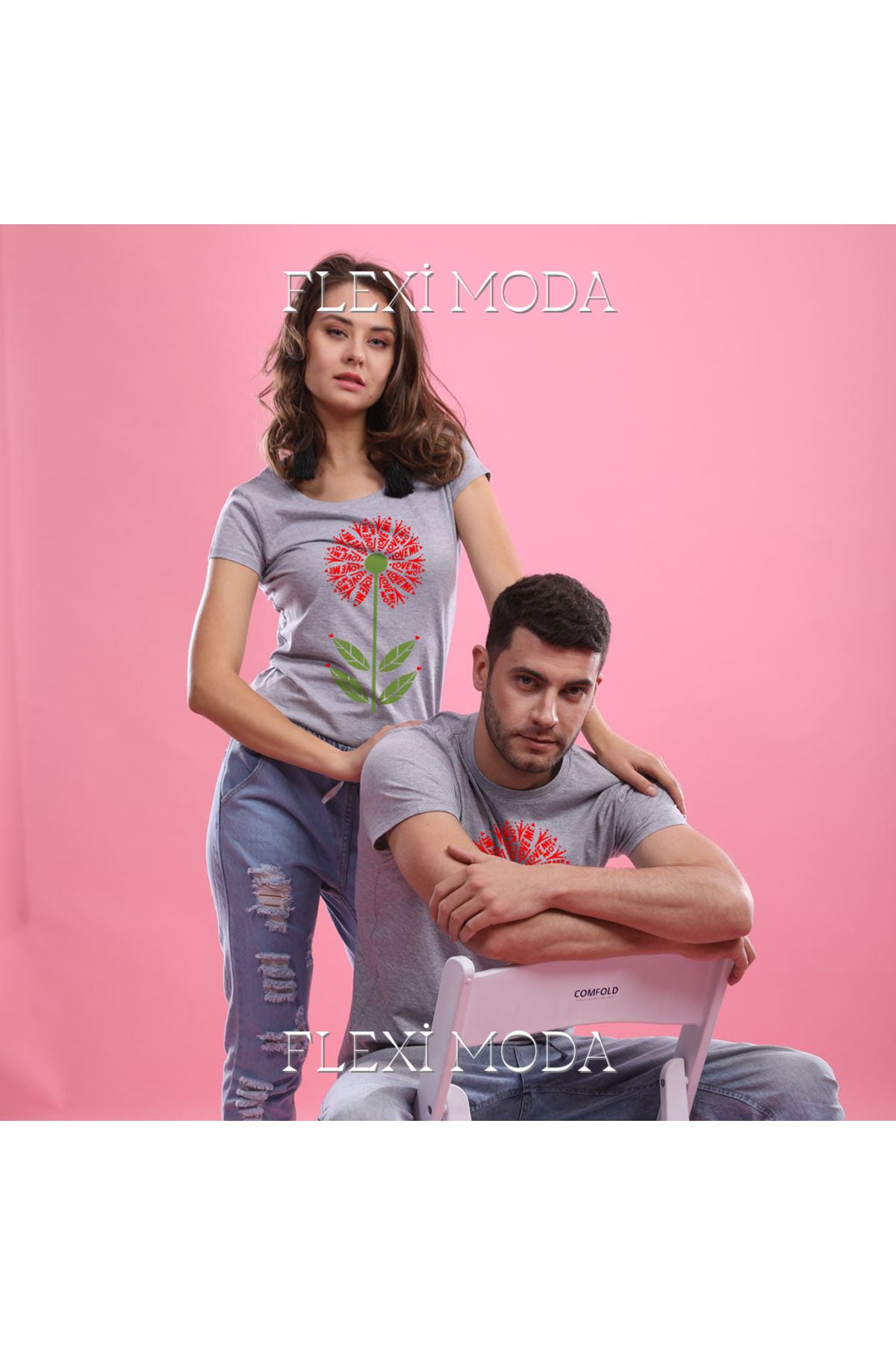 Hunors Sportswear & Company Love Me Love Me Not Yazılı Sevgili Çift Kombini Oversize 2'li Tişört
