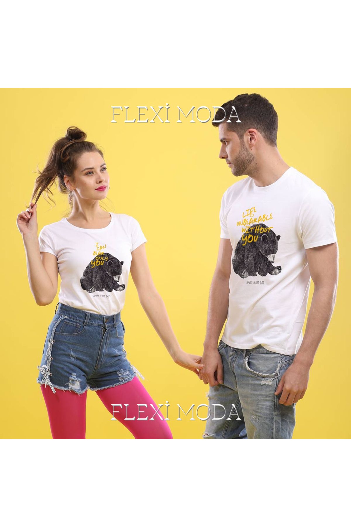 Hunors Sportswear & Company I Can Only Bear You, Couples Yazılı Sevgili Çift Kombini Oversize 2'li Tişört