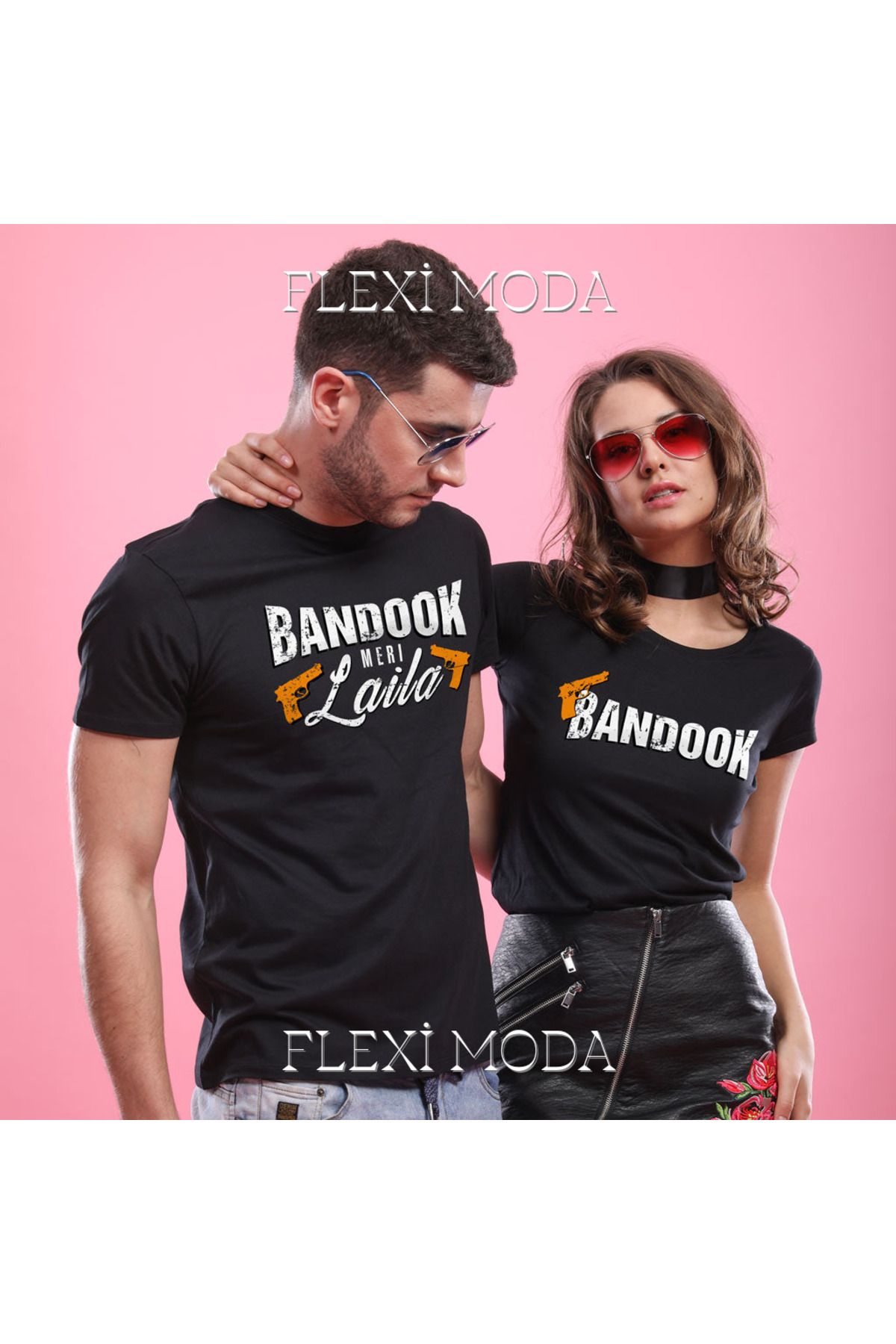 Hunors Sportswear & Company Bandook, Temalı Sevgili Çift Kombini Oversize 2'li Tişört