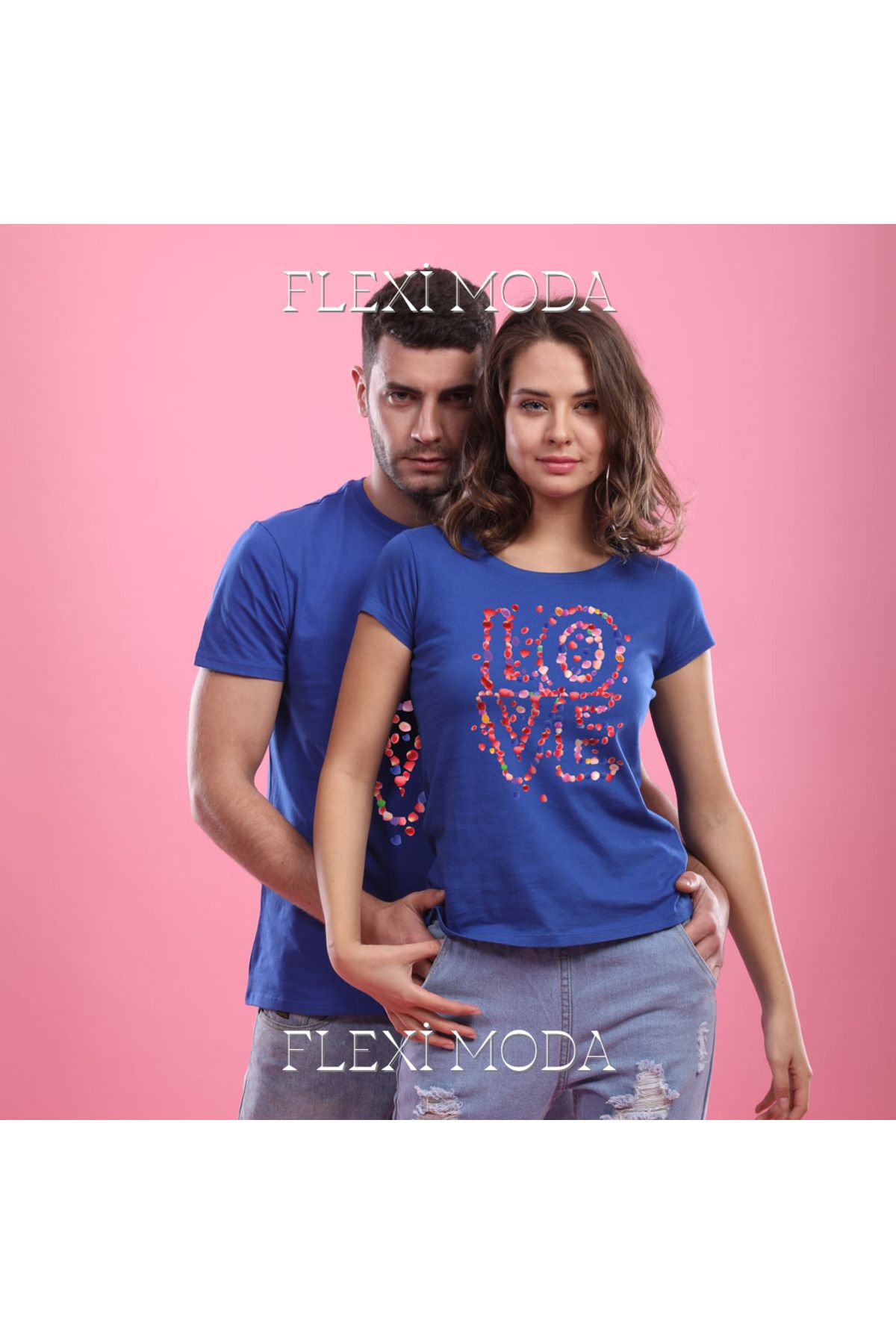 Hunors Sportswear & Company Love Rose Yazılı Sevgili Çift Kombini Oversize 2'li Tişört