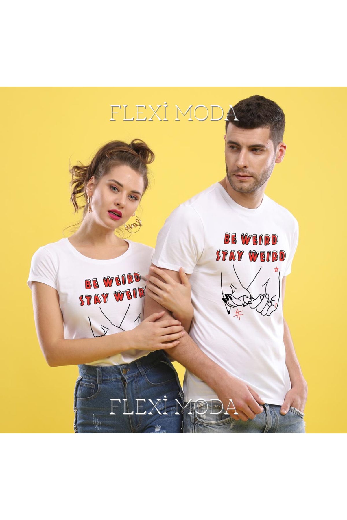 Hunors Sportswear & Company The Weirdos! (white) Couples Temalı Sevgili Çift Kombini Oversize 2'li Tişört