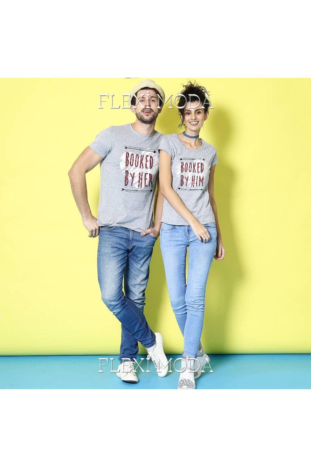 Hunors Sportswear & Company Booked by Him/Her Combo Tee Yazılı Sevgili Çift Kombini Oversize 2'li Tişört