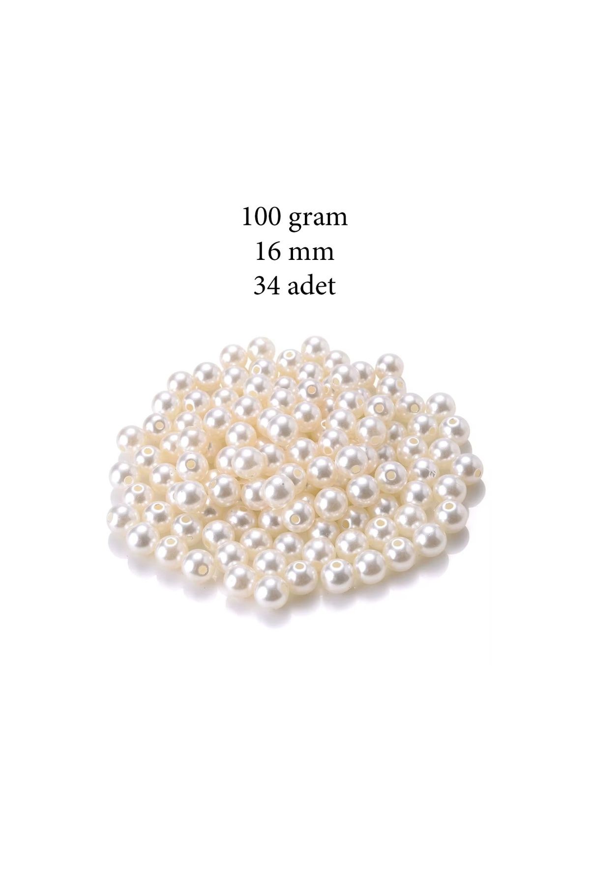 maarketim 100 gram 16mm Krem Renk Plastik İnci Boncuk Çanta ve Takı Yapım Boncuğu (~34 adet)