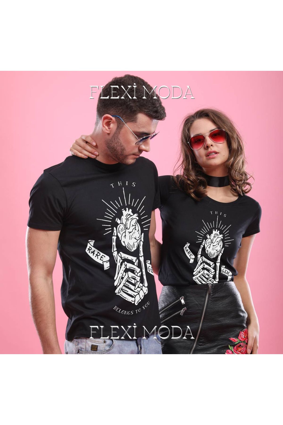 Hunors Sportswear & Company Rare Gem (Black), Couples Temalı Sevgili Çift Kombini Oversize 2'li Tişört