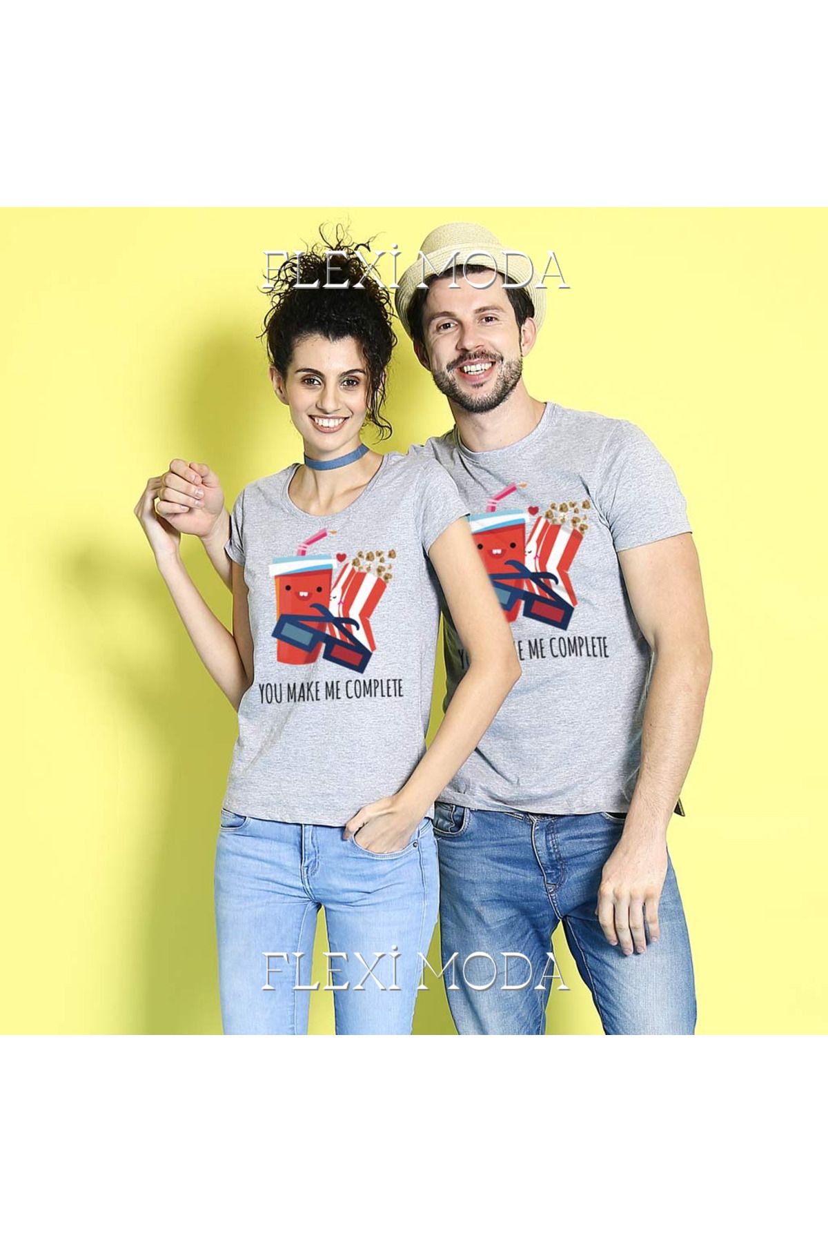 Hunors Sportswear & Company You Make Me Complete, For Couples Yazılı Sevgili Çift Kombini Oversize 2'li Tişört