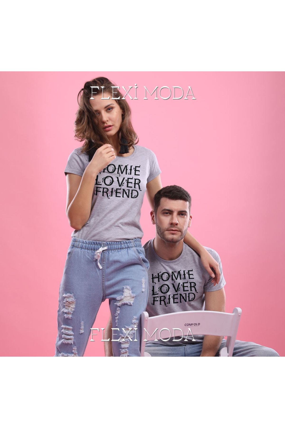 Hunors Sportswear & Company Homie Lover Friend Temalı Sevgili Çift Kombini Oversize 2'li Tişört