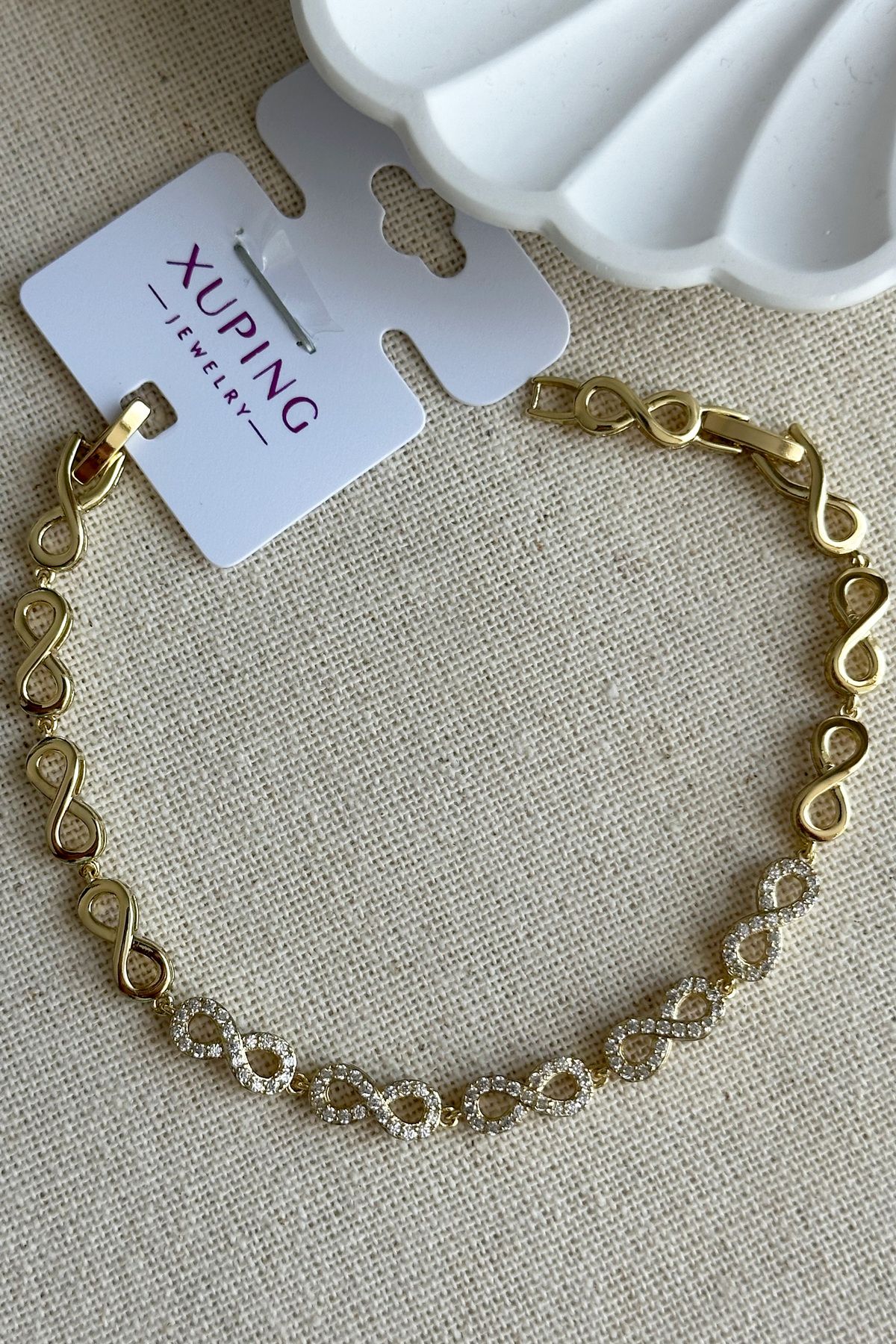 Modacaprea Xuping 14K Sonsuzluk Zincir Kadın Bileklik – 17+2 cm | Altın Renk Kararmaz Xuping Takı