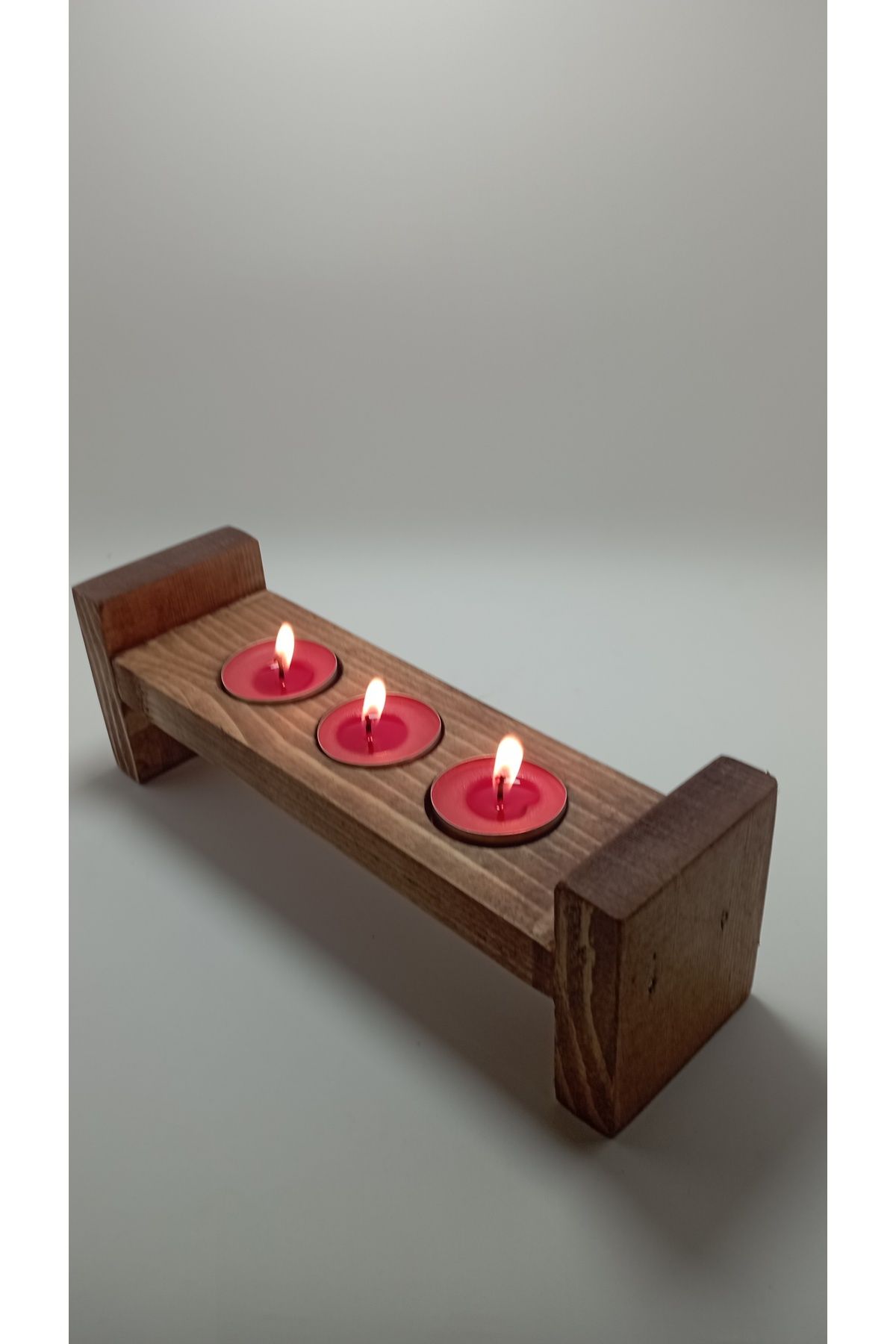 Ladin Wood 3'lü Rustik Ahşap Mumluk