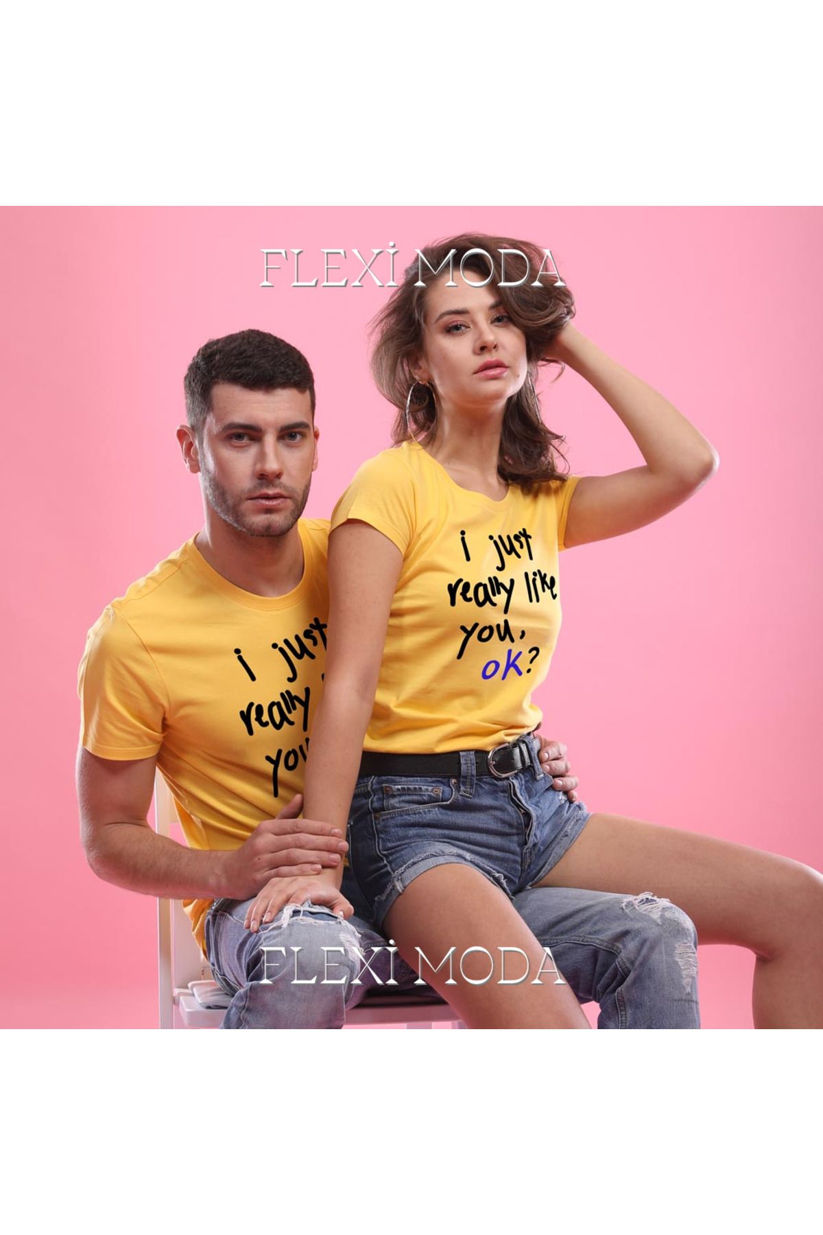 Hunors Sportswear & Company I just Really Like You Yazılı Sevgili Çift Kombini Oversize 2'li Tişört