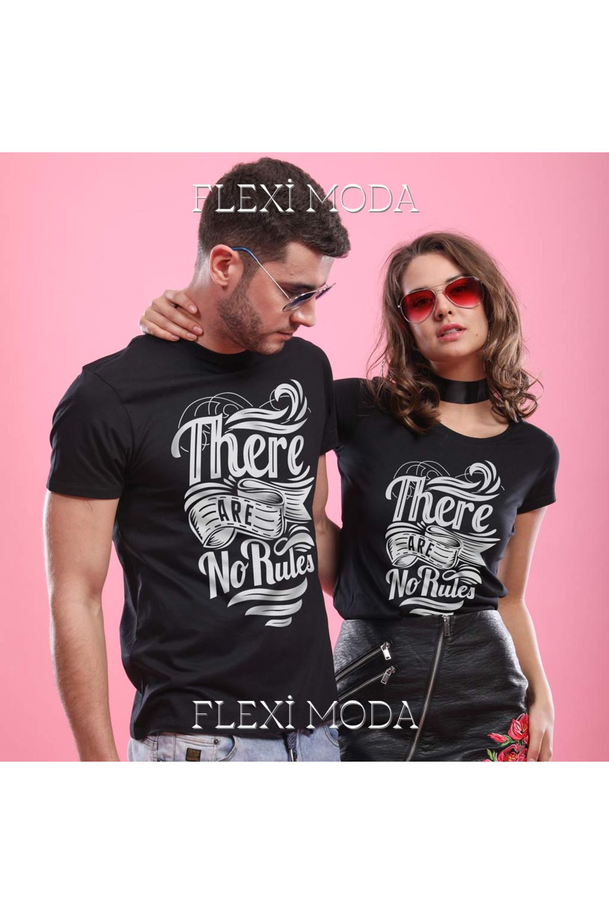 Hunors Sportswear & Company There Are No Rules, For Couples Temalı Sevgili Çift Kombini Oversize 2'li Tişört