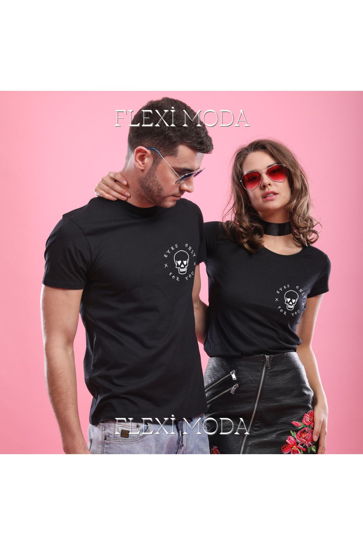 Hunors Sportswear & Company I 've got my eyes on you! (Black) Couples Yazılı Sevgili Çift Kombini Oversize 2'li Tişört