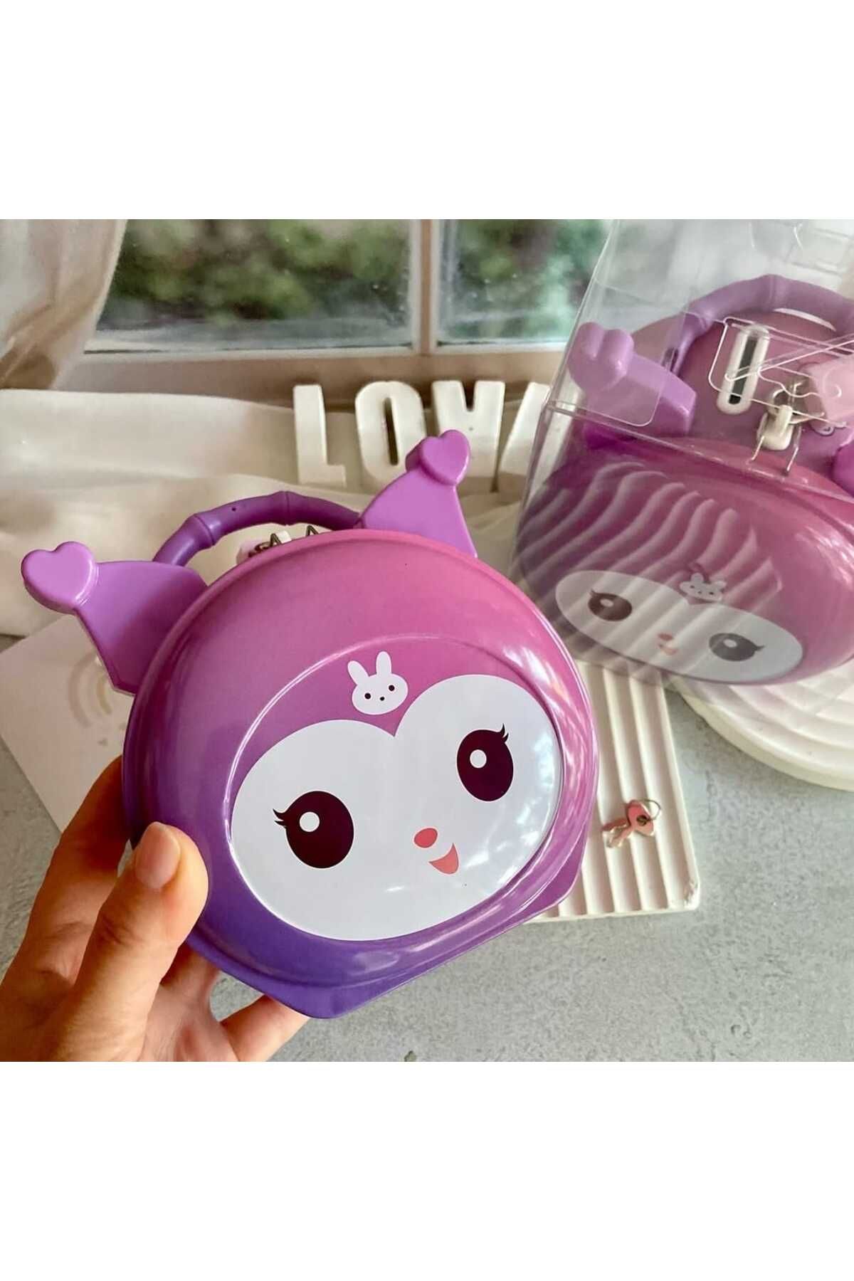 MRShopping MR Kuromi Çantalı Ve Kilitli Çocuk Kumbarası Sevimli Kilitli Kumbara Metal Hediyelik