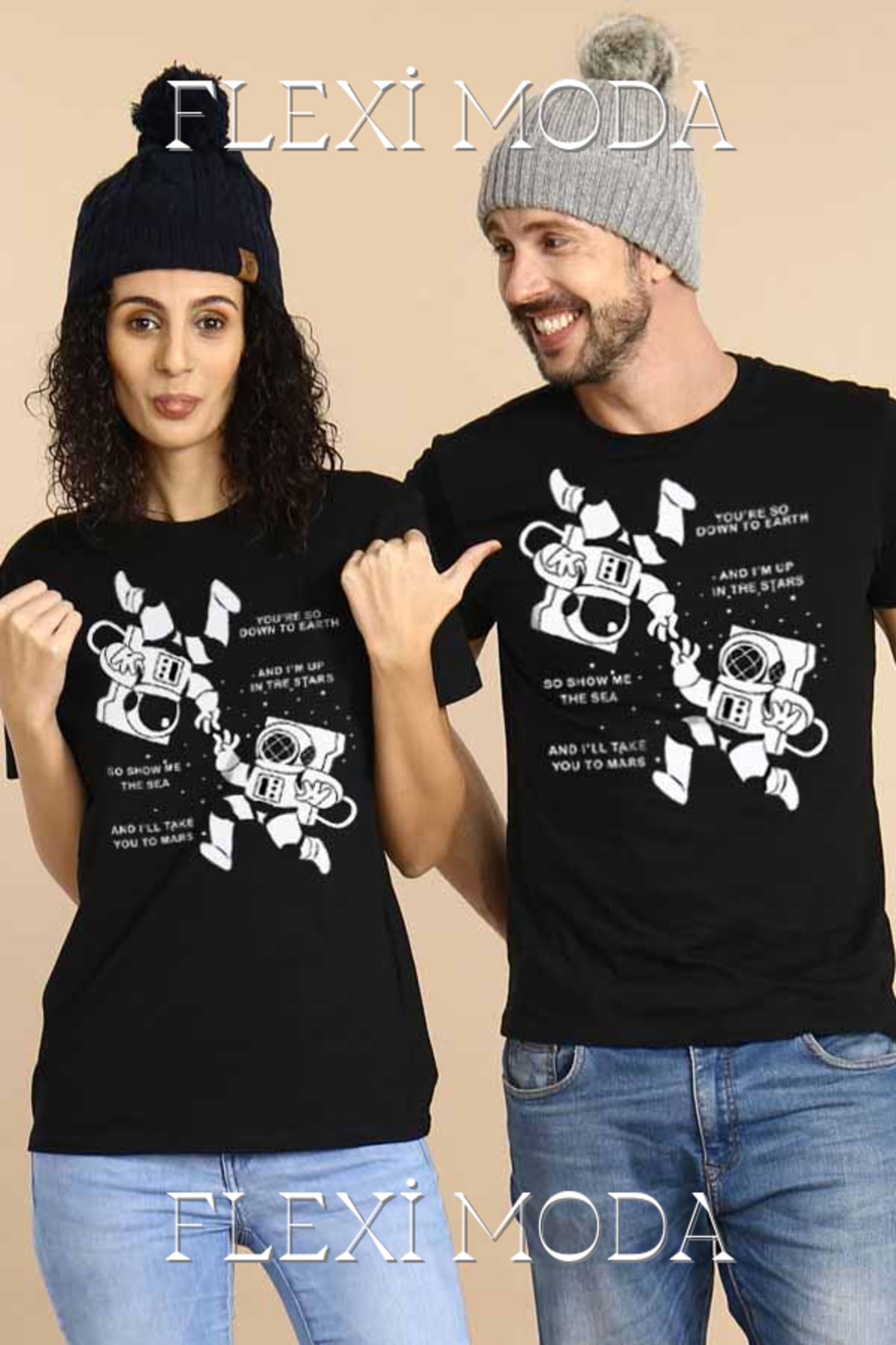 Hunors Sportswear & Company You Are So Down To Earth Yazılı Sevgili Çift Kombini Oversize 2'li Tişört
