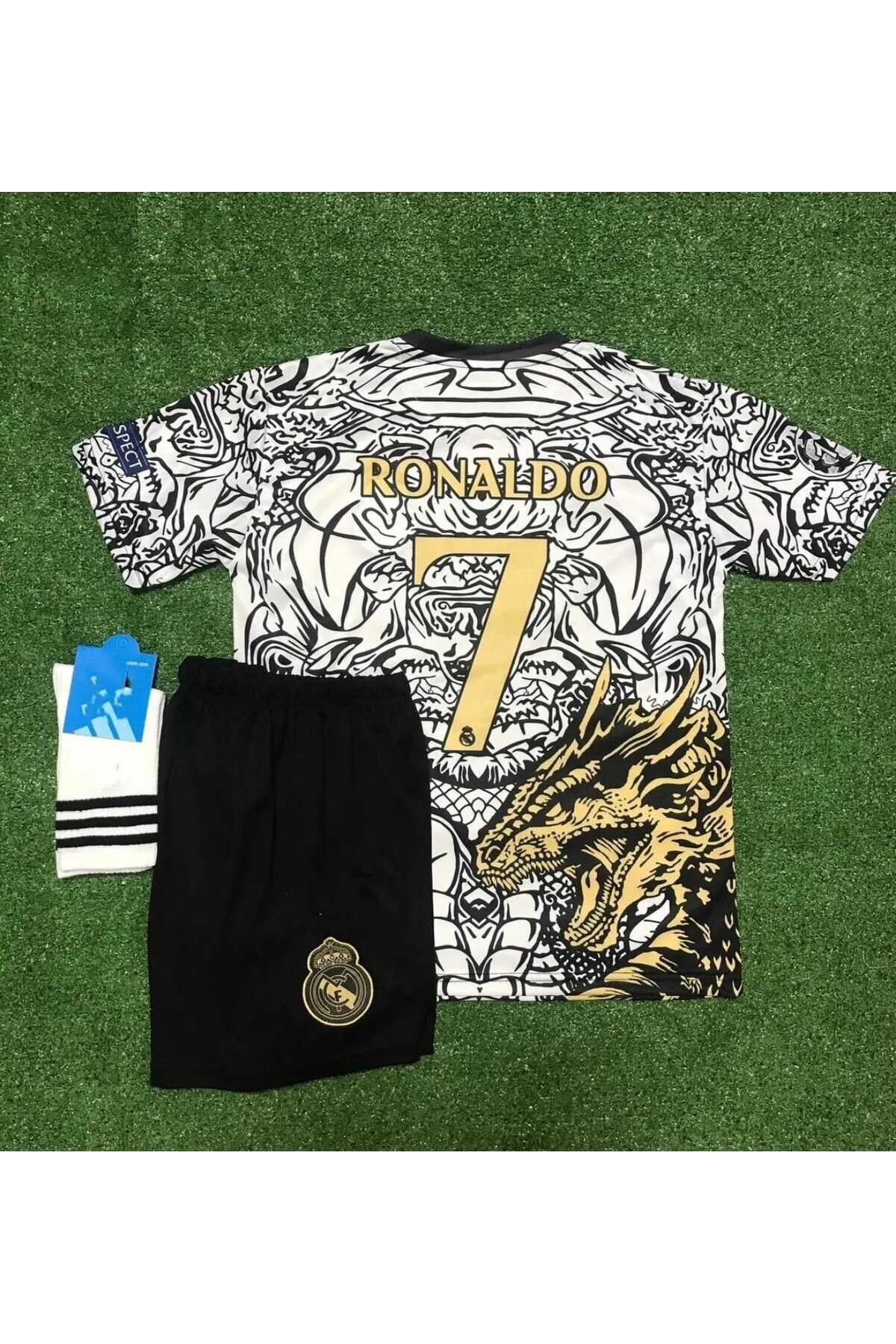BARBITOS Real Madrid Yeni Sezon Dragon Desenli Cristiano Ronaldo Fıtbol Forması 4 lü set Çorap Bileklik