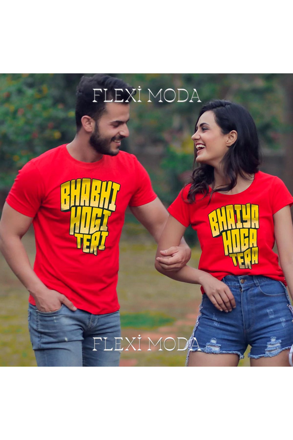 Hunors Sportswear & Company Bhabhi Hogi Tera Temalı Sevgili Çift Kombini Oversize 2'li Tişört