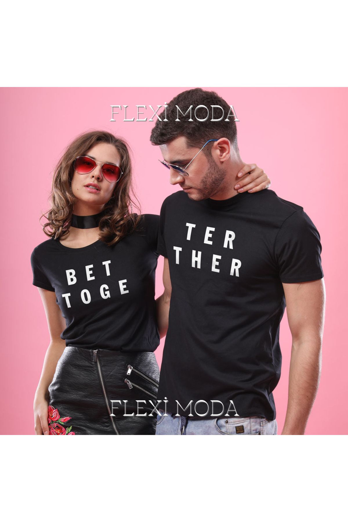 Hunors Sportswear & Company Better Together, Couples Yazılı Sevgili Çift Kombini Oversize 2'li Tişört