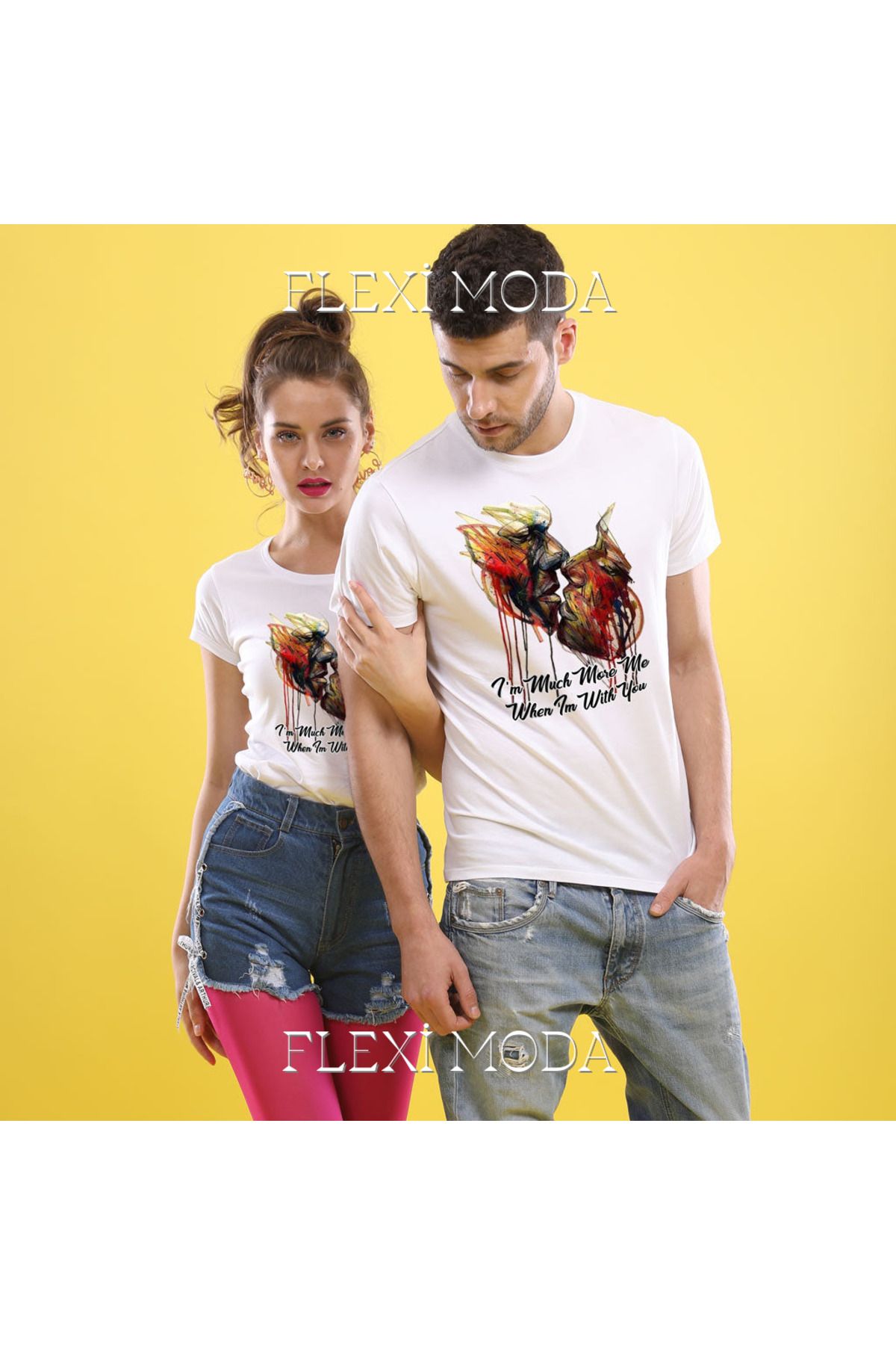 Hunors Sportswear & Company I Am Much More Temalı Sevgili Çift Kombini Oversize 2'li Tişört