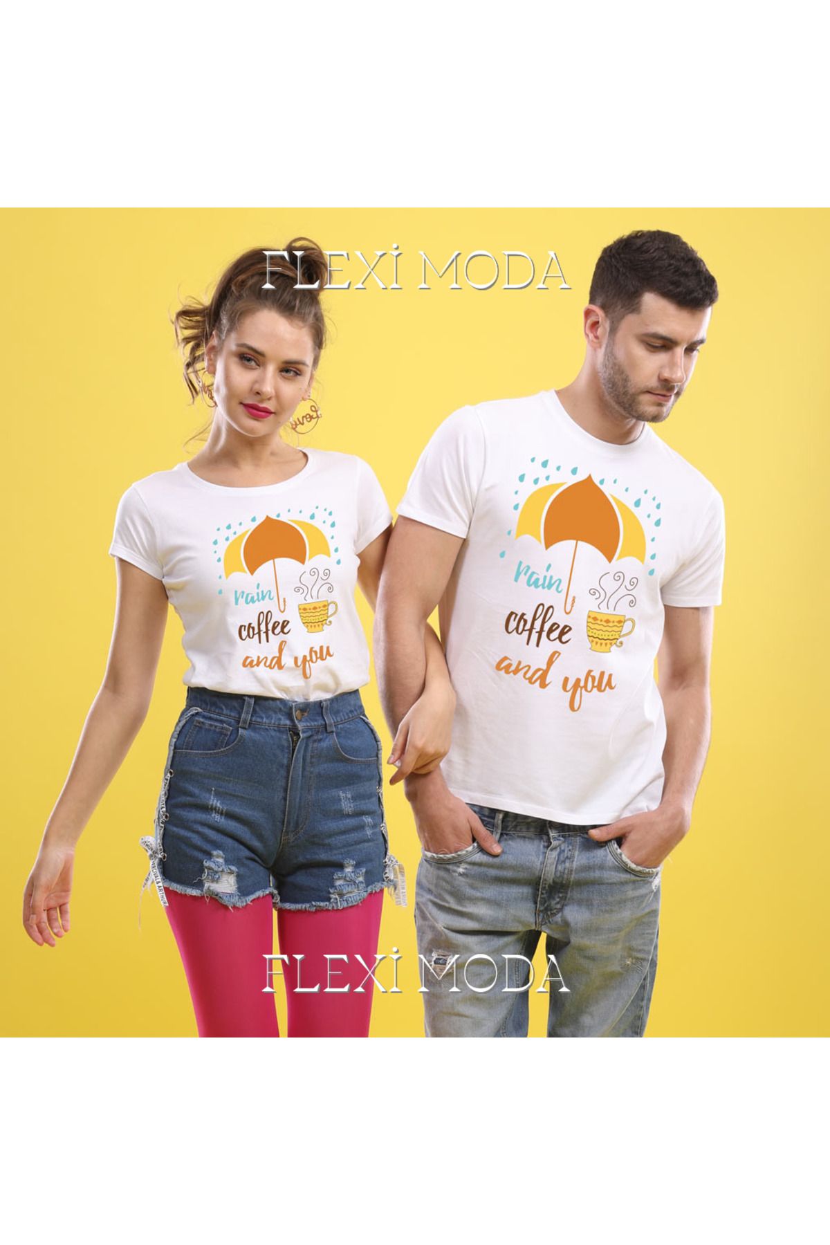 Hunors Sportswear & Company Rain Coffee Temalı Sevgili Çift Kombini Oversize 2'li Tişört