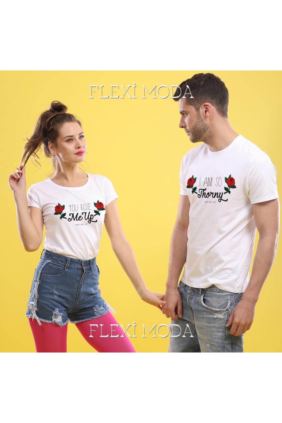 Hunors Sportswear & Company Roses And Thorns, Couples Yazılı Sevgili Çift Kombini Oversize 2'li Tişört