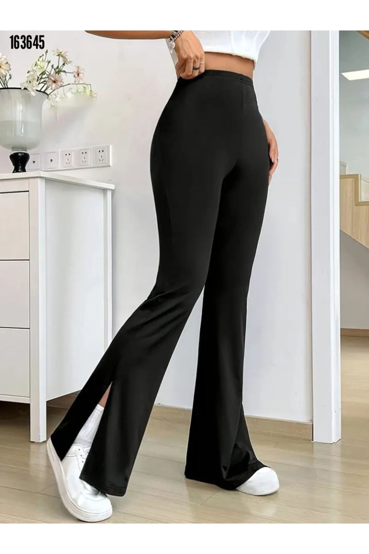 BZ Boutique Yüksek Bel Yırtmaçlı İspanyol Paça Büyük Beden Dalgıç Pantolon 163645