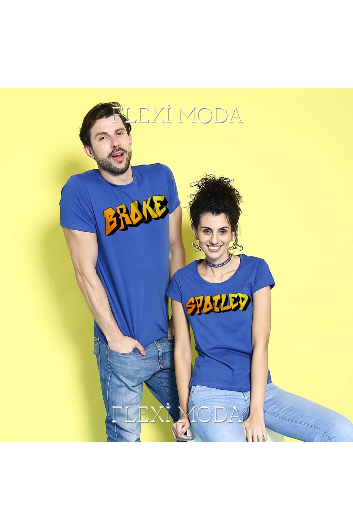 Hunors Sportswear & Company Broke Spoiled, For Couples Temalı Sevgili Çift Kombini Oversize 2'li Tişört