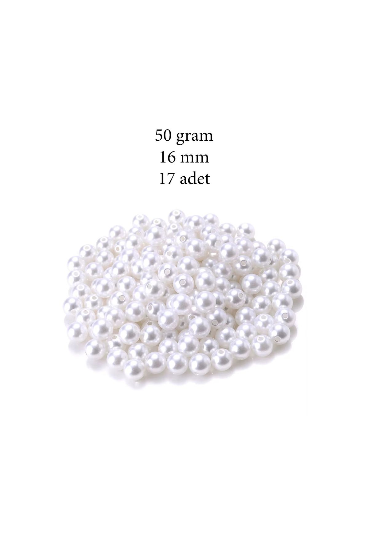 maarketim 50 gram 16mm Beyaz Renk Plastik İnci Boncuk Çanta ve Takı Yapım Boncuğu (~17 adet)