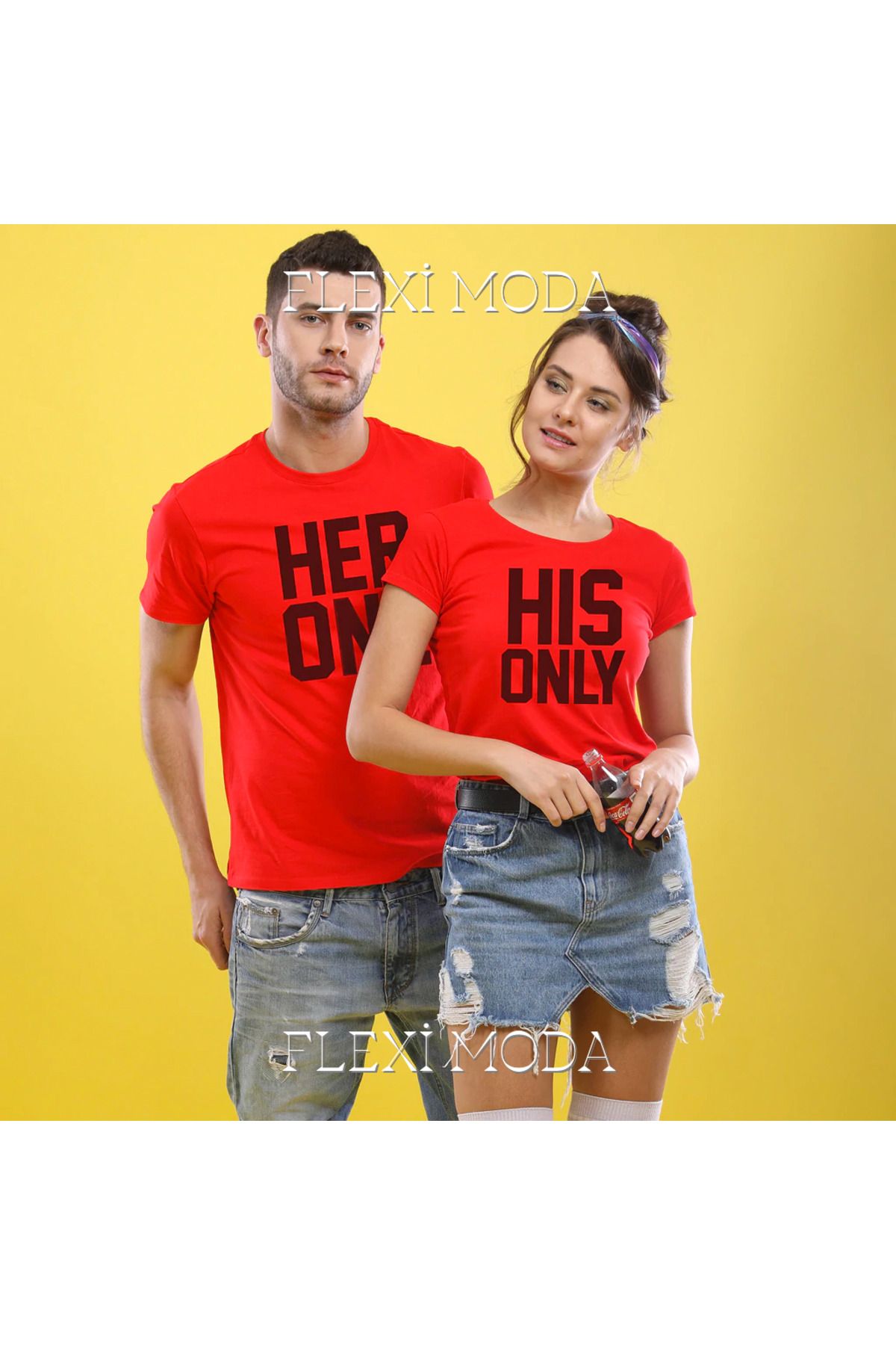 Hunors Sportswear & Company His One/Her Only, Yazılı Sevgili Çift Kombini Oversize 2'li Tişört
