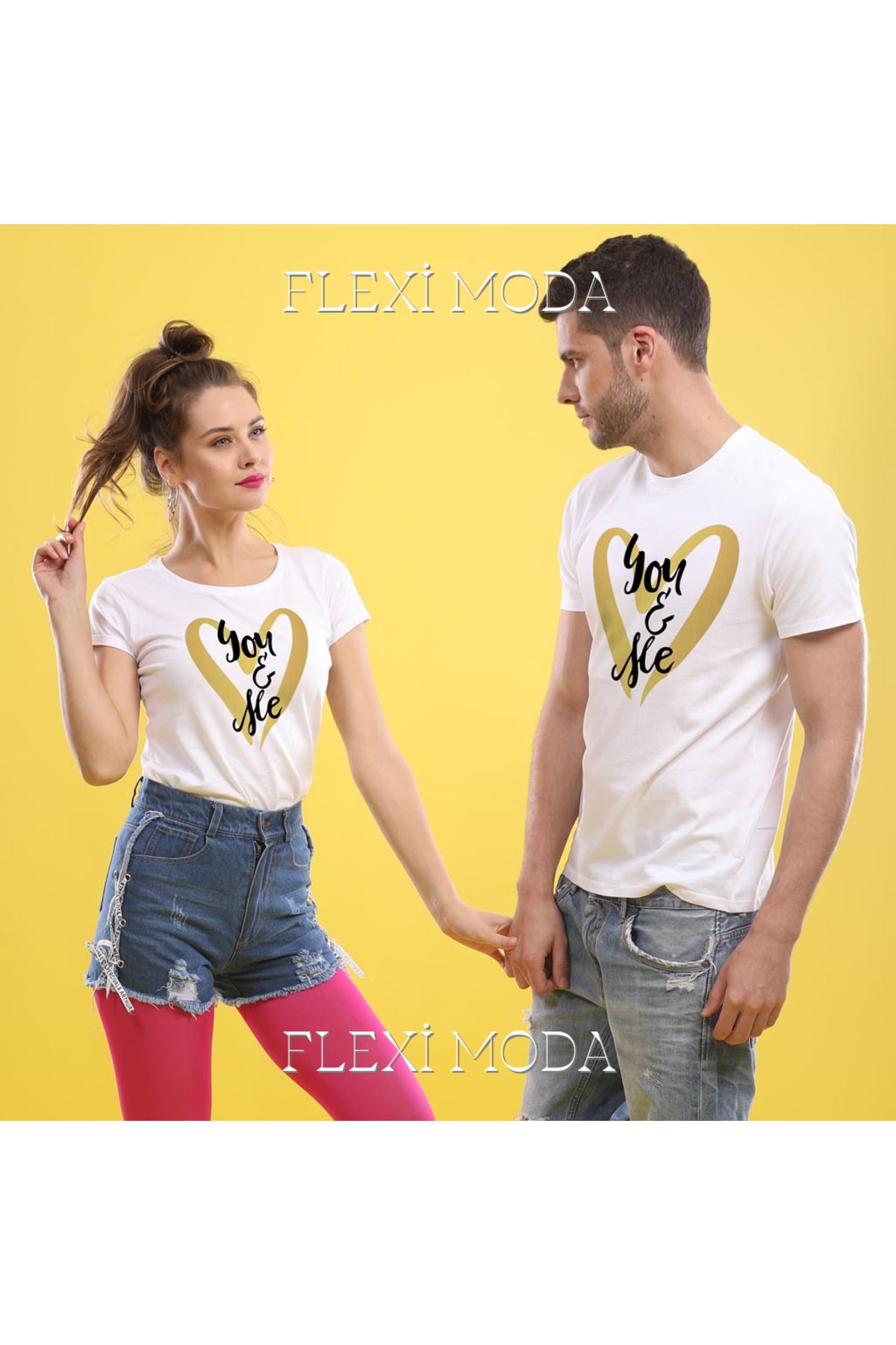 Hunors Sportswear & Company You And Me Yazılı Sevgili Çift Kombini Oversize 2'li Tişört