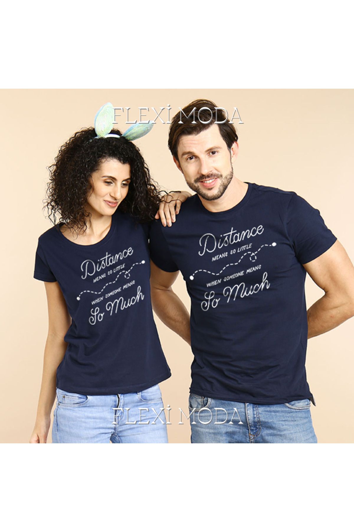 Hunors Sportswear & Company Distance Means Nothing, Couples Temalı Sevgili Çift Kombini Oversize 2'li Tişört