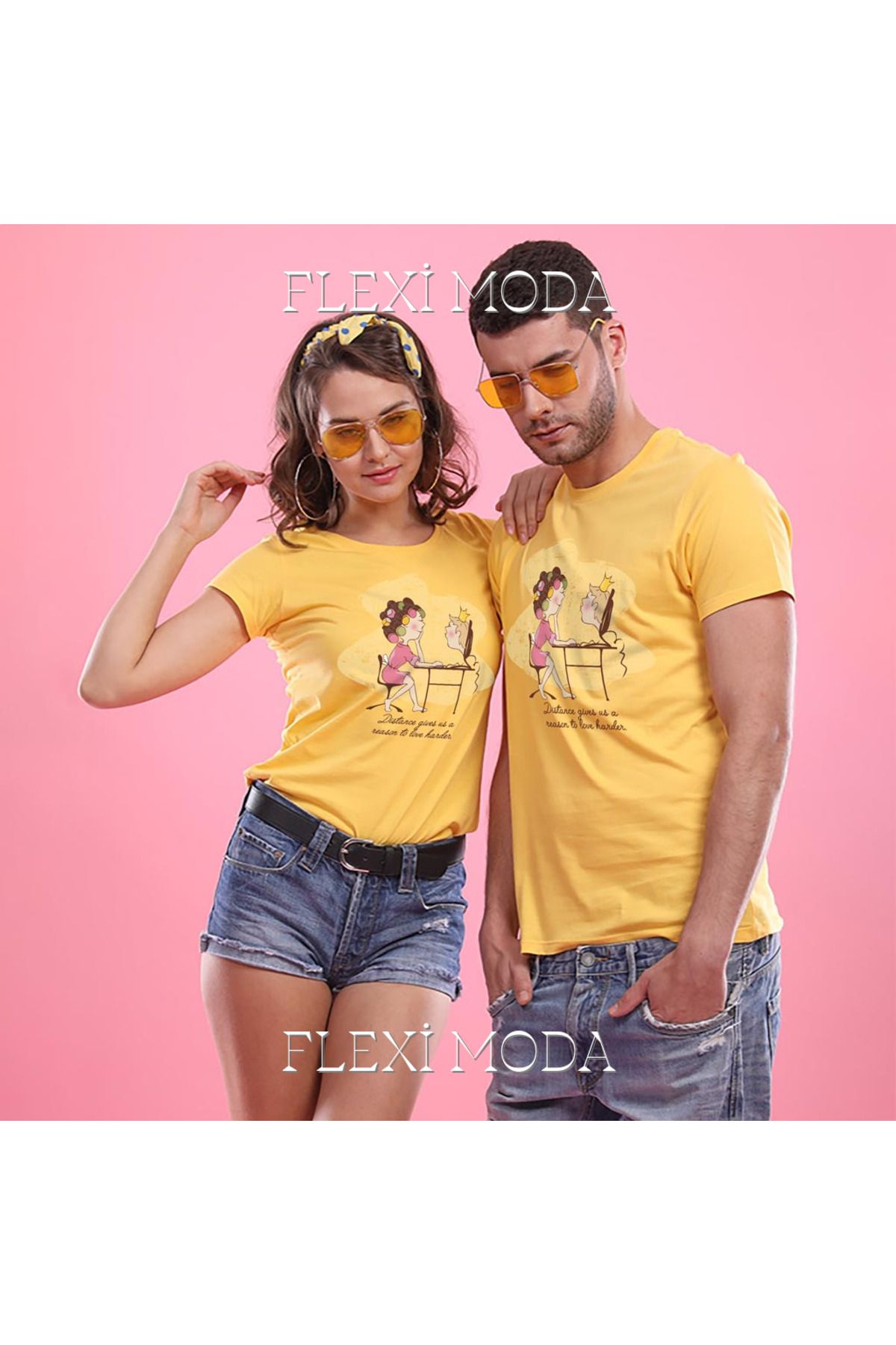 Hunors Sportswear & Company Distance Give Us A Reason Temalı Sevgili Çift Kombini Oversize 2'li Tişört