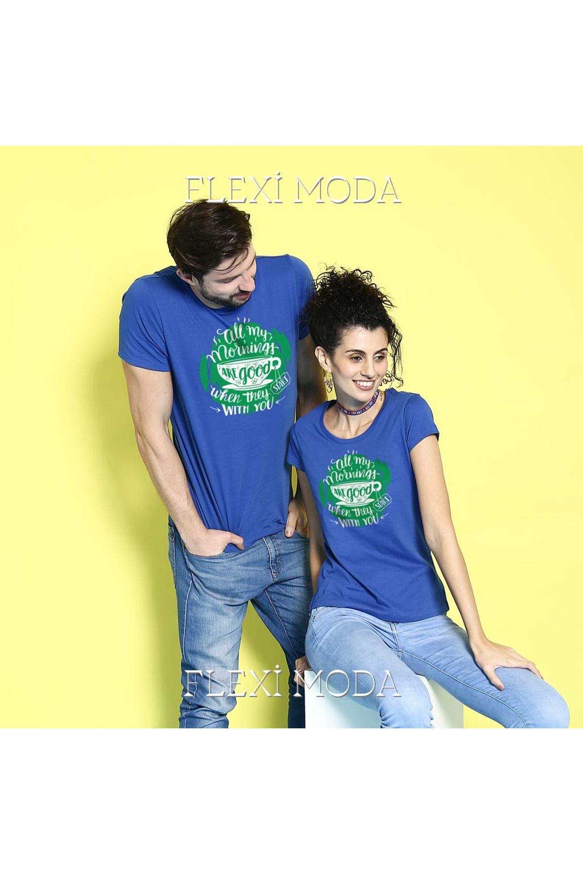 Hunors Sportswear & Company All My Morning Are Good Yazılı Sevgili Çift Kombini Oversize 2'li Tişört