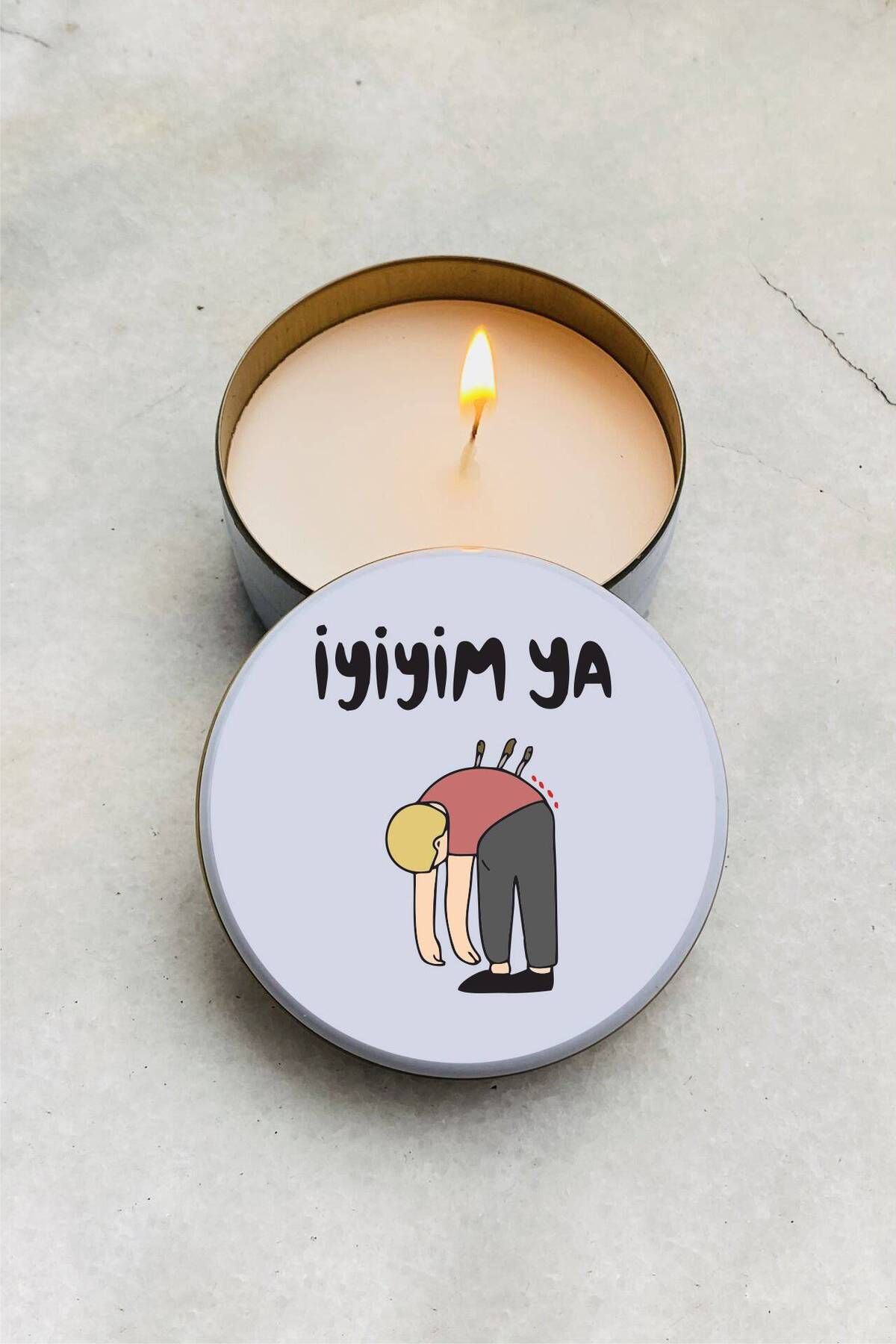 hediyenebak Kokulu Mum İyiyim Ya Tasarımlı Metal Kutulu Mum