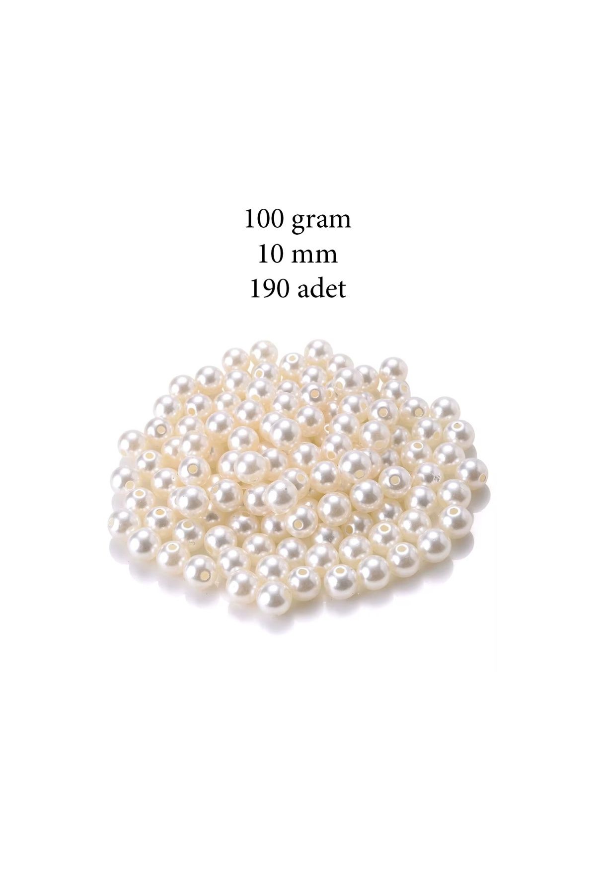 maarketim 100 gram 10mm Krem Renk Plastik İnci Boncuk Çanta ve Takı Yapım Boncuğu (~190 adet)
