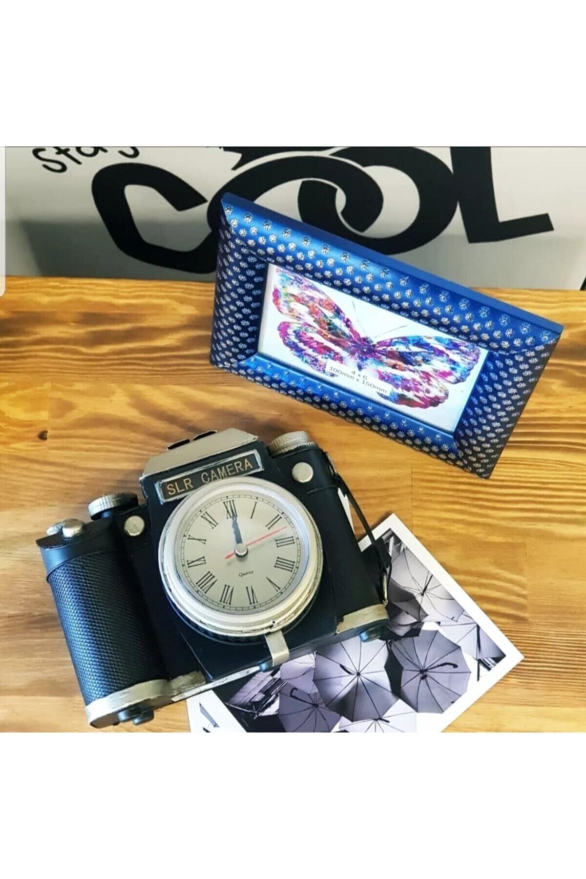 Saatistan Retro tarzda fotoğraf makinesi tasarımlı şık masa saati, modern ve şık dekoratif ürün