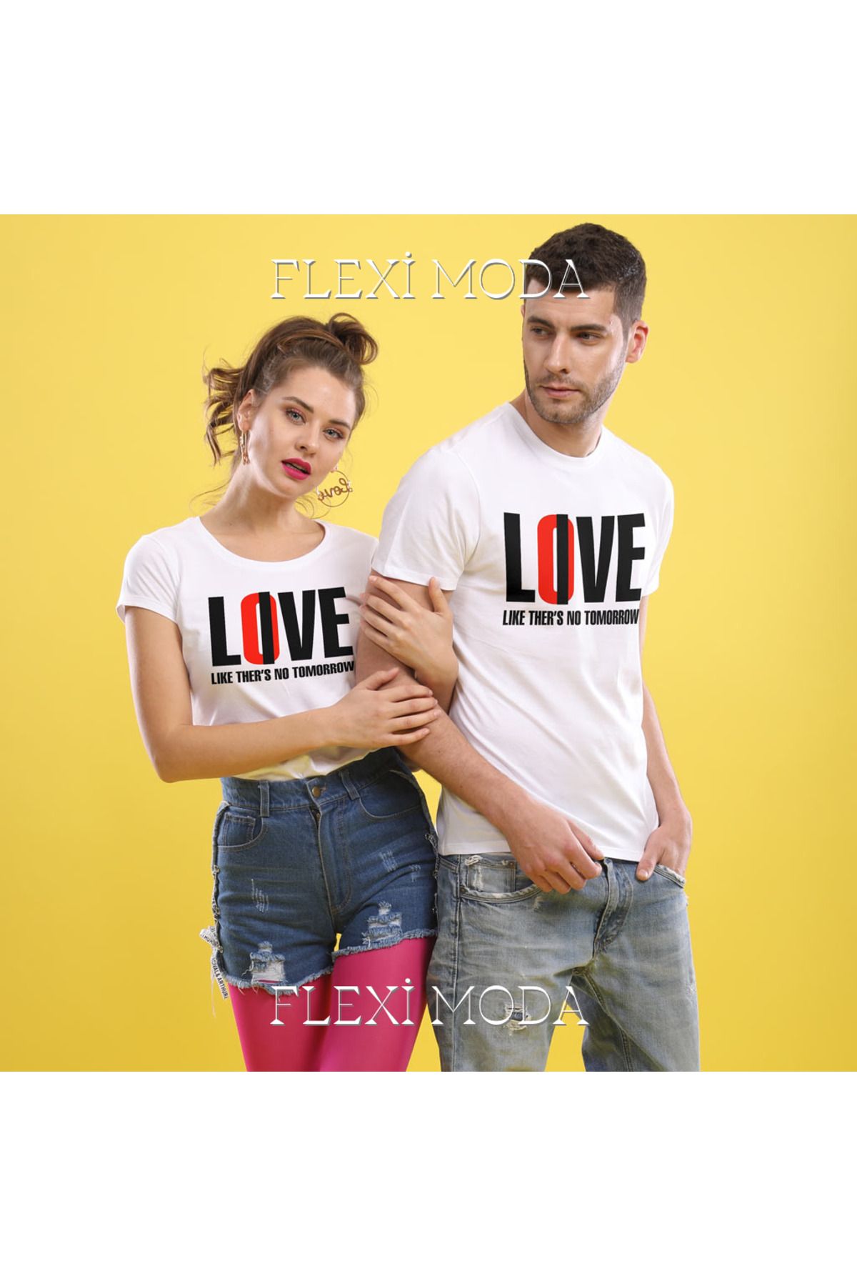 Hunors Sportswear & Company Love Like There Is No Tommorow Yazılı Sevgili Çift Kombini Oversize 2'li Tişört
