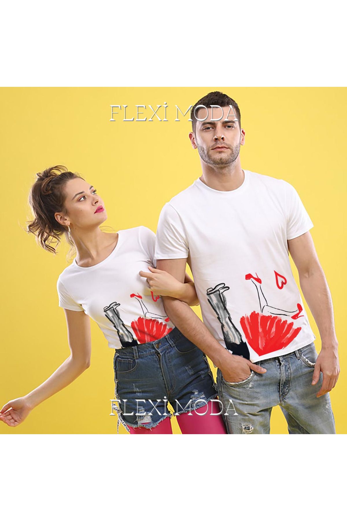 Hunors Sportswear & Company Love Painting Yazılı Sevgili Çift Kombini Oversize 2'li Tişört