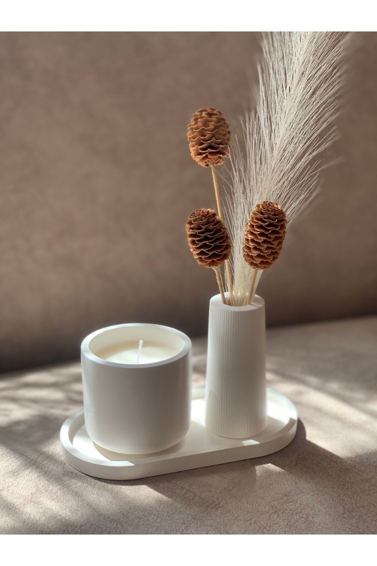 shop Dekoratif Kokulu Mum ve Kurutulmuş Çiçekli Vazo Seti | Minimalist Ev Dekoru