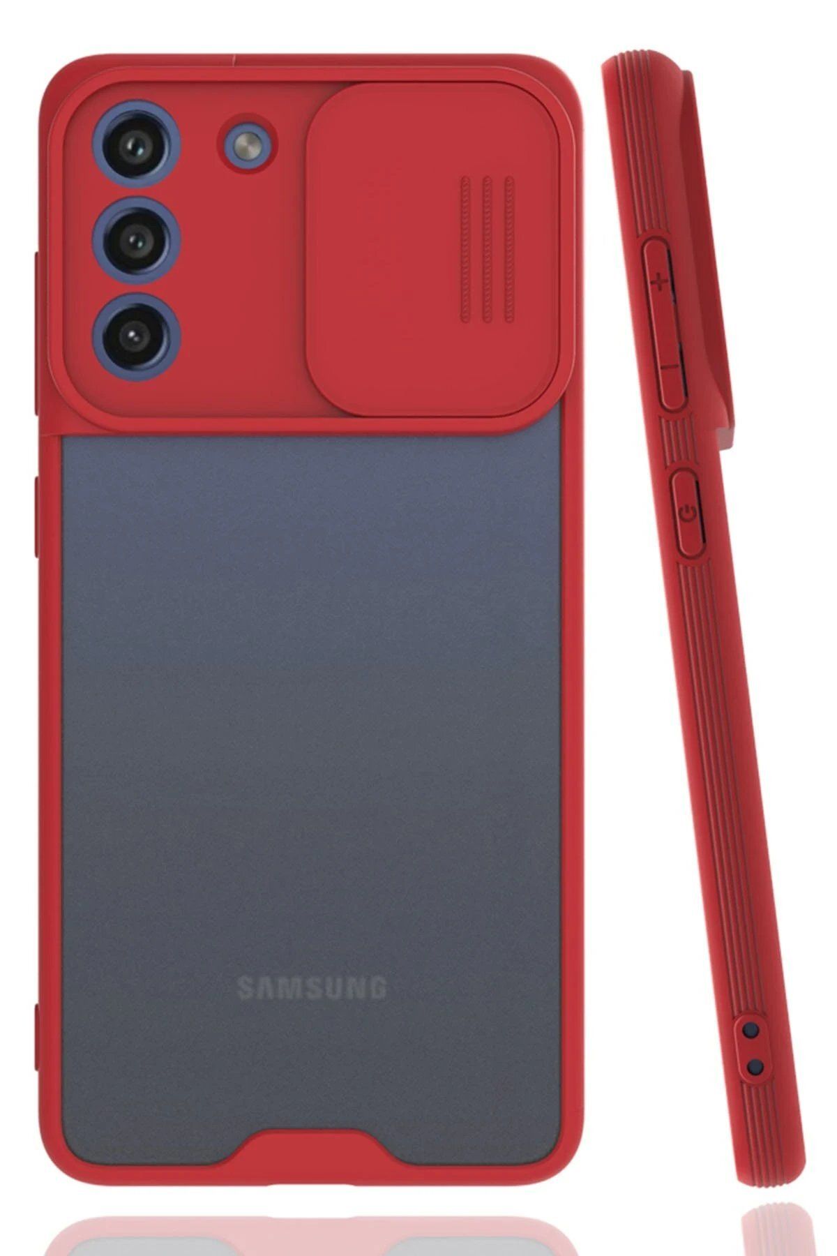 CepteToptan Newface Samsung Galaxy S21 FE Kılıf Platin Kamera Koruma Silikon - Kırmızı