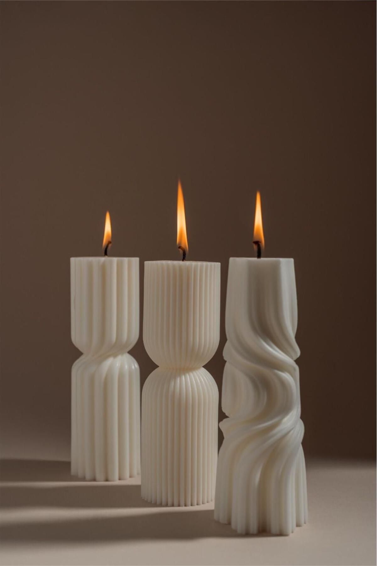SCA CANDLE Dekoratif Mum Çokgen 20 cm +Dalga+Çokgen 20 cm toplam 3 parça