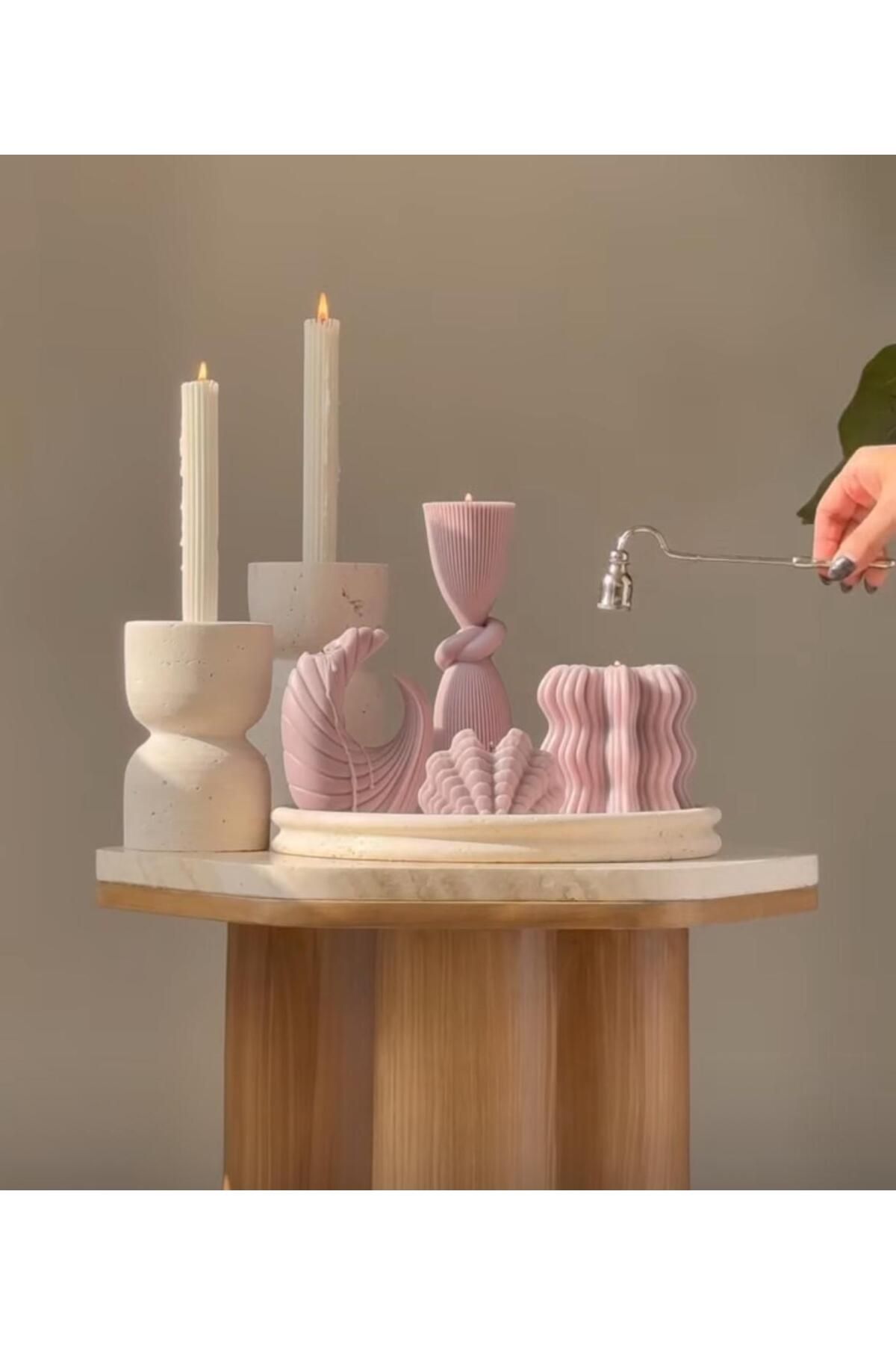 SCA CANDLE Dekoratif Mum Duyüm +Dalga +Çizgili Şamdan Mum +Ay model +Deniz Kabuğu toplam 6 parça
