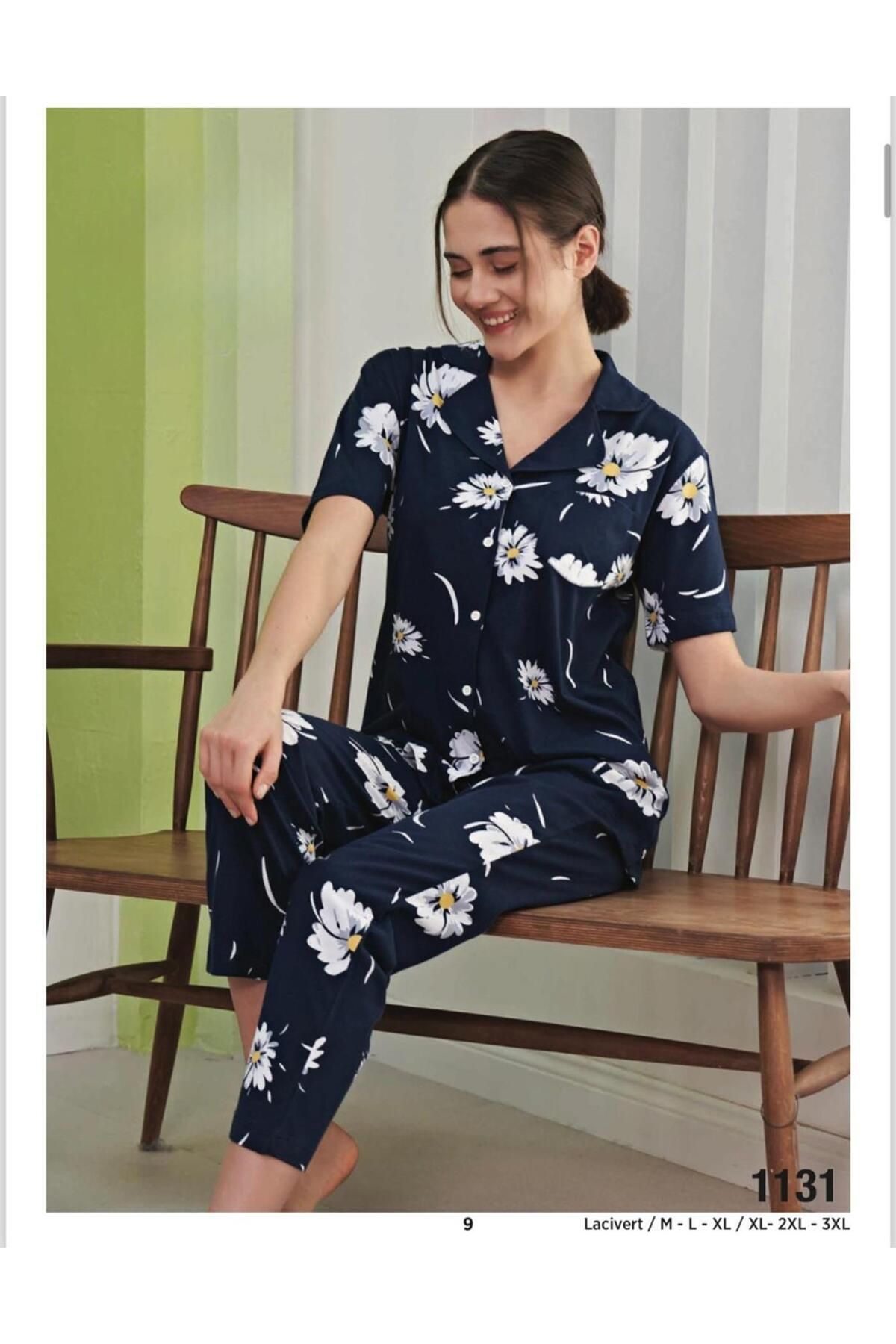 Miss Klein Kadın Gömlek Yaka Pamuklu Likralı Kısa Kol Pijama Takımı 1131 - 1 Adet