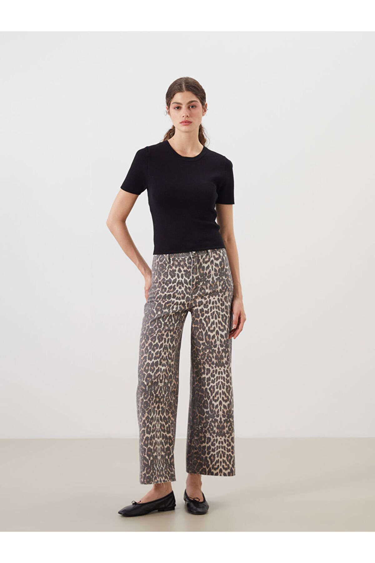 LC Waikiki Wideleg Leopar Desenli Kadın Jean Pantolon