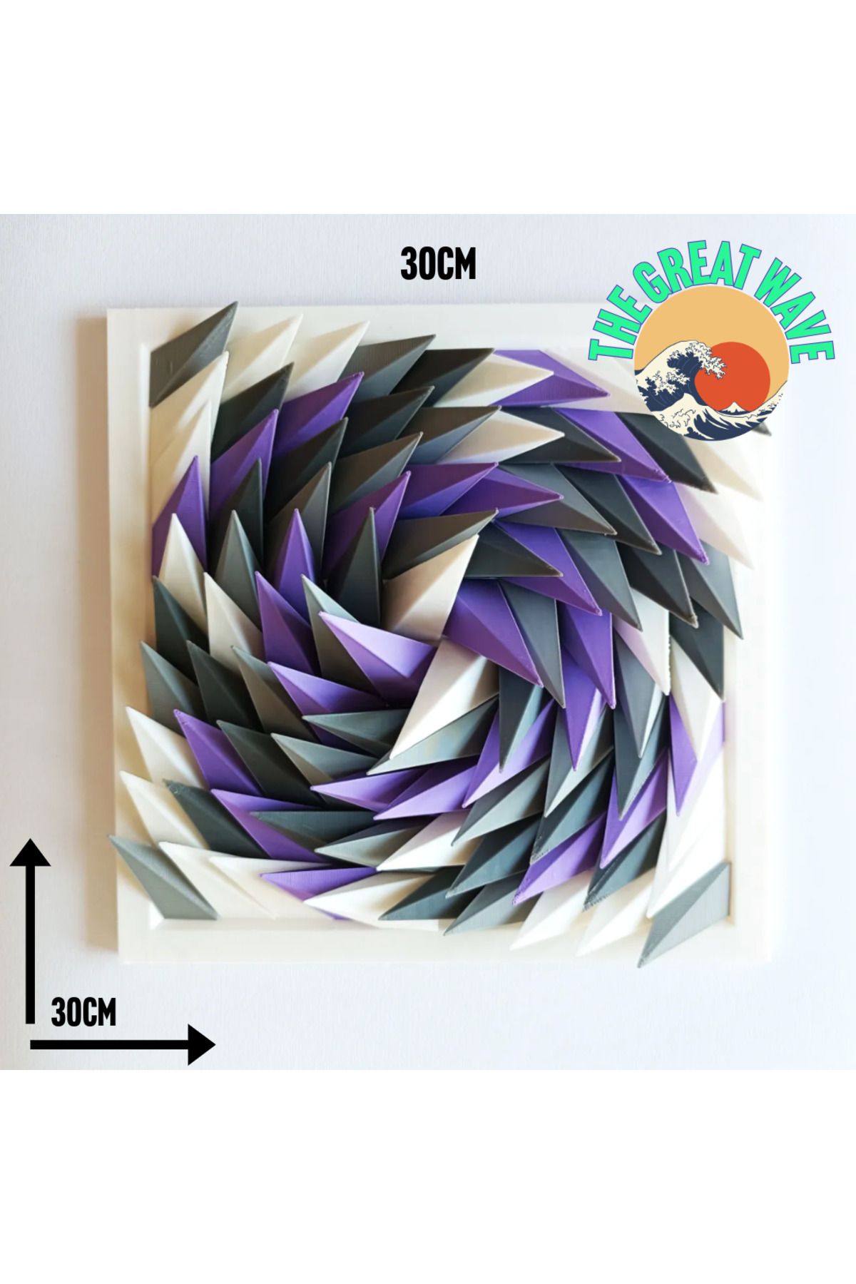 The Great Wave 3Boyutlu Tablo Geometrik Parametrik Dekor Figür 30x30 CM /Cyan Purple