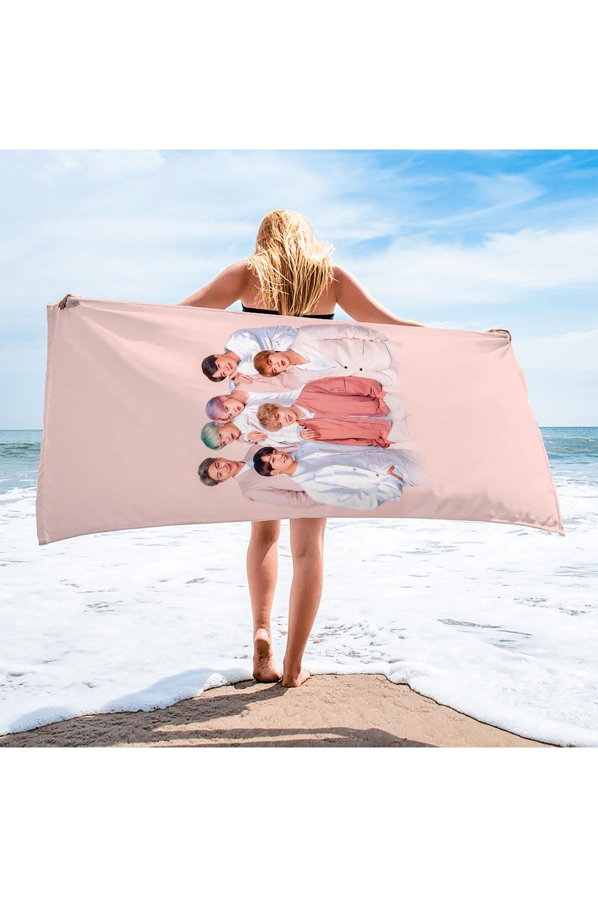 hediyechy GİFT DUVET COVER bts grup baskılı piaj havlusu