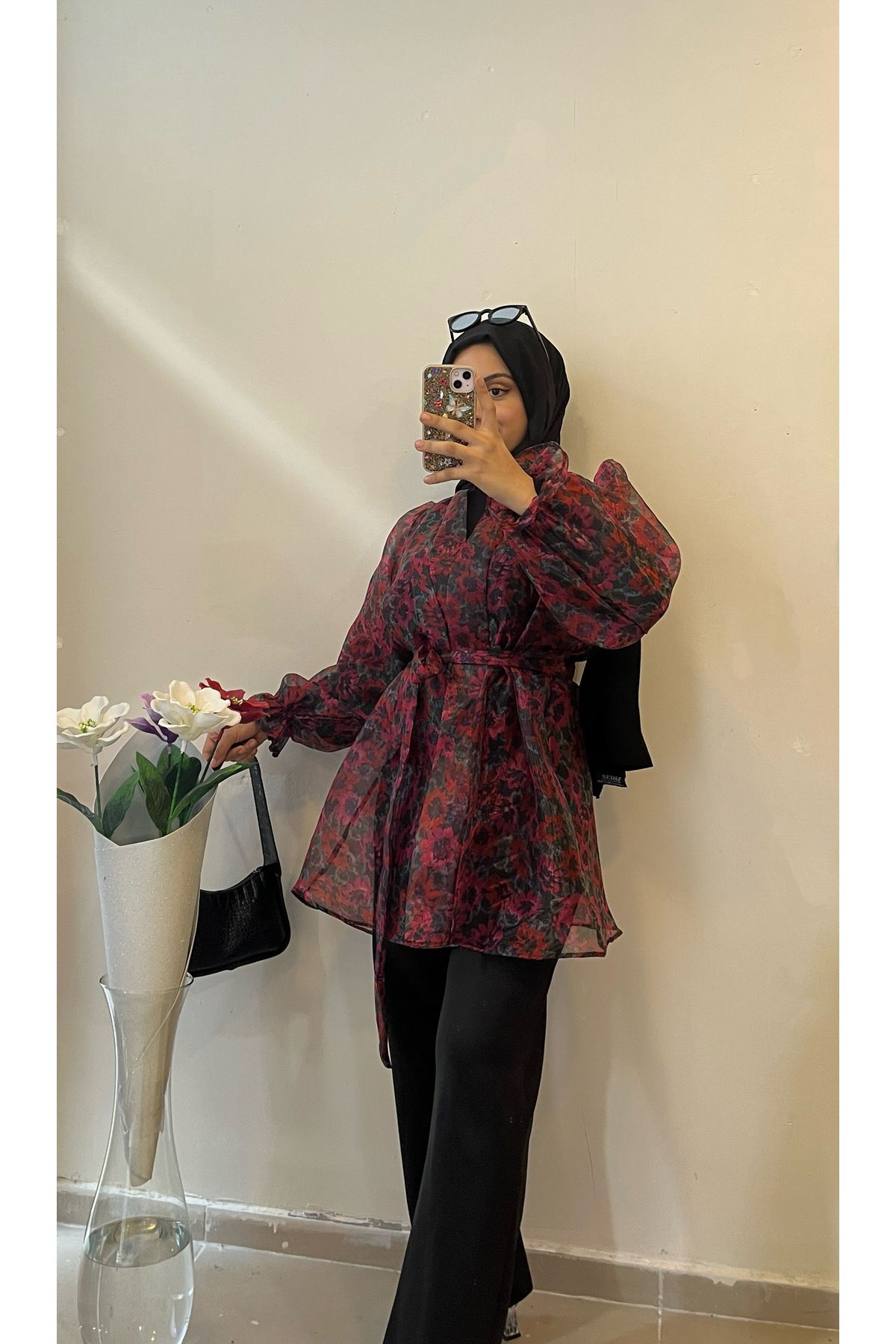 DİLEKBUTİK organze çiçek desenli kimono
