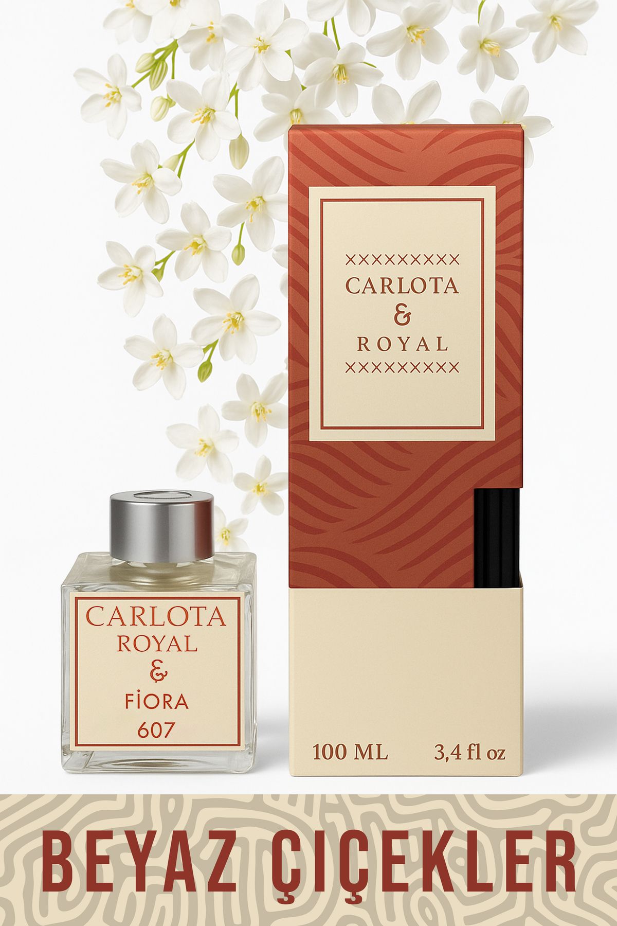 MATEO Carlota Royal Beyaz Çiçekler Oda Kokusu | Premium Bambu Çubuklu | 100ml Uzun Kalıcılık | 607 |
