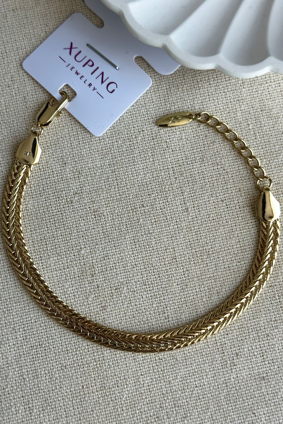 Modacaprea Xuping 14K Hasır Zincir Kadın Bileklik – 18+3 cm | Altın Renk Kararmaz Xuping Takı