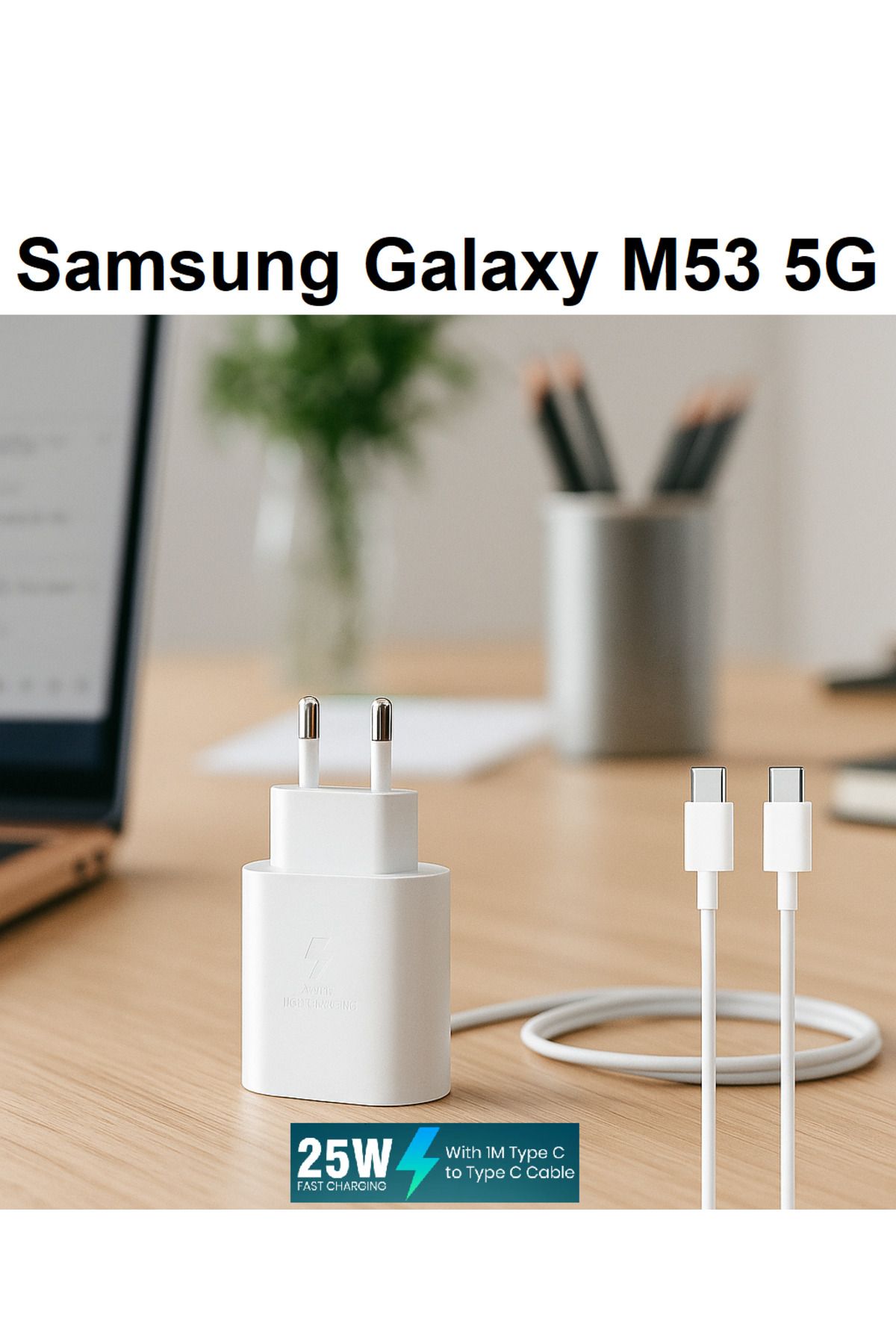 ERMER Samsung Galaxy M53 5G İçin 25W Süper Hızlı Şarj Aleti